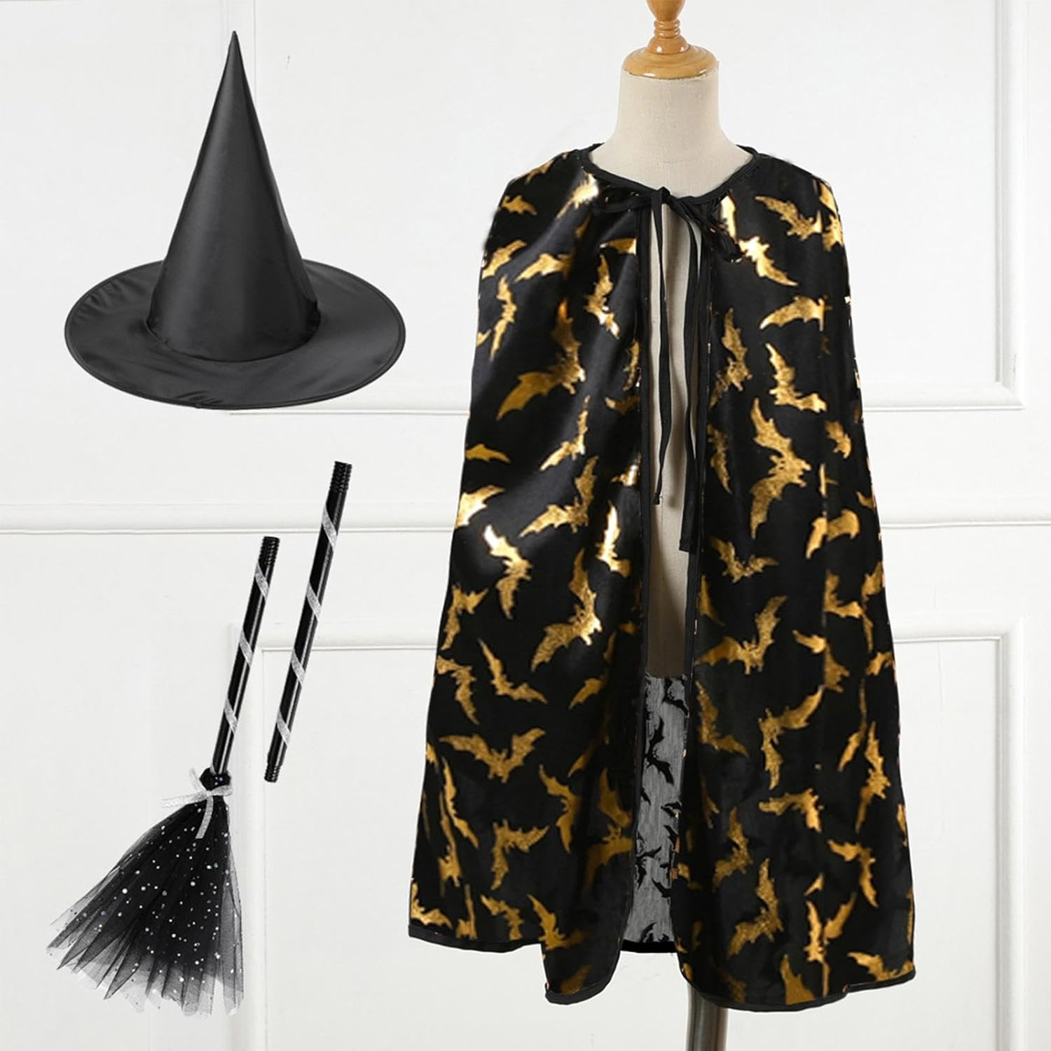 Kids Witch Costume,3X Set Halloween Witch Cape Kids - Exquisite Print Children Tie-Up Clothes for Daily Role-Playing - Ca030 image number 6