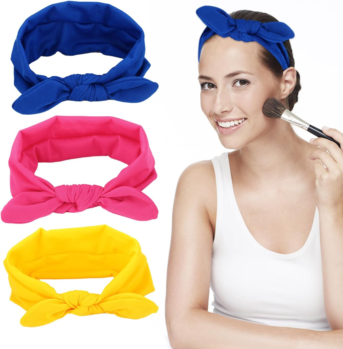 Nyxseat Women'S Accessories, Pack of 3 Rabbit Ear Headbands, Cute Headbands, Polyester, Suitable for Birthdays, Meetings with Friends, Everyday Wear (Rose Red, Royal Blue, Yellow) (20 X 8 Cm) image number 4