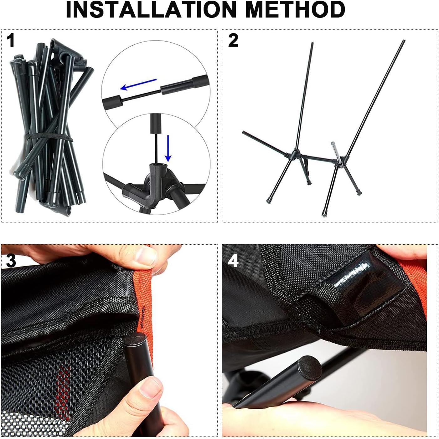 2 Camping Folding Chair, Outdoor Beach Folding Chair, Portable Moon Chair, Space Chair, Camping Fishing Chair, Hiking Chair with Carrying Bag (Black, Large) image number 4