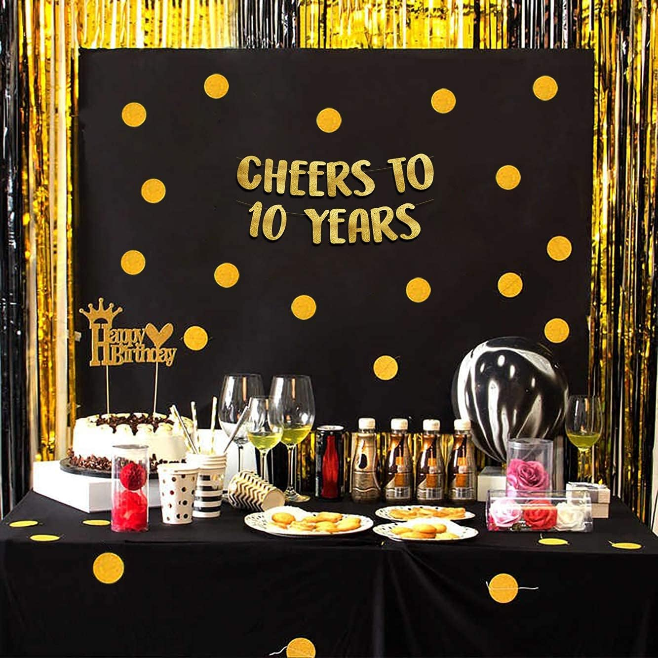 Cheers to 10 Years Gold Glitter Banner - 10Th Anniversary and Birthday Party Decorations image number 3