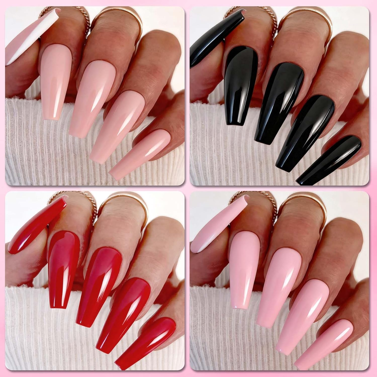 Loveourhome 576Pc Coffin Press on Nails Long Colored Fake Nails Tips Full Cover Medium Ballerina Press on Nail Acrylic Artificial False Fingernails Manicure Decor image number 3