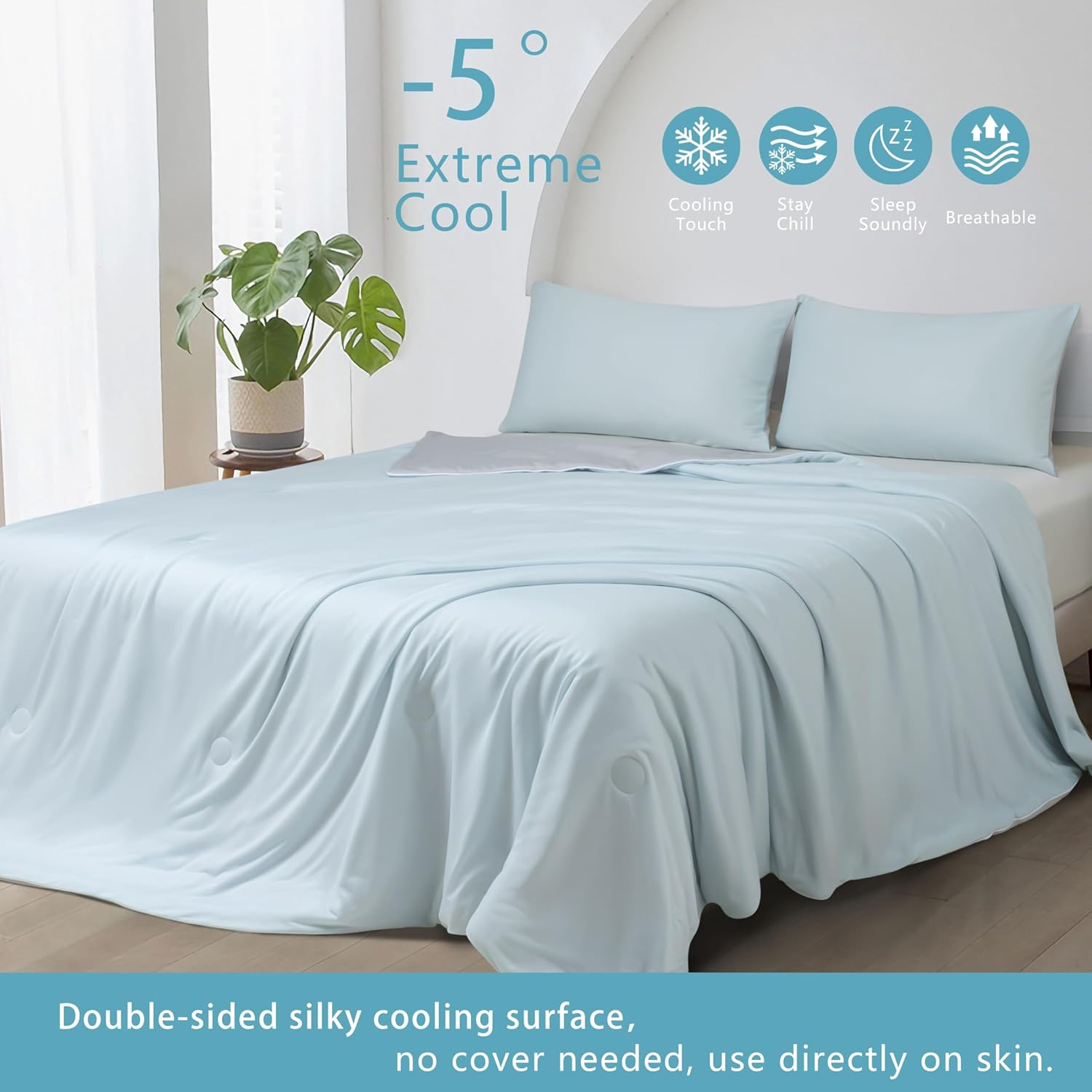 Gioia Casa Ice Cooling Reversible Comforter/Blanket/Quilt - Soft Lightweight Breathable for Hot Weather - Emphasizing Comfort, Cooling, and Suitability for Hot Weather (Blue and Grey, Queen/King) image number 2