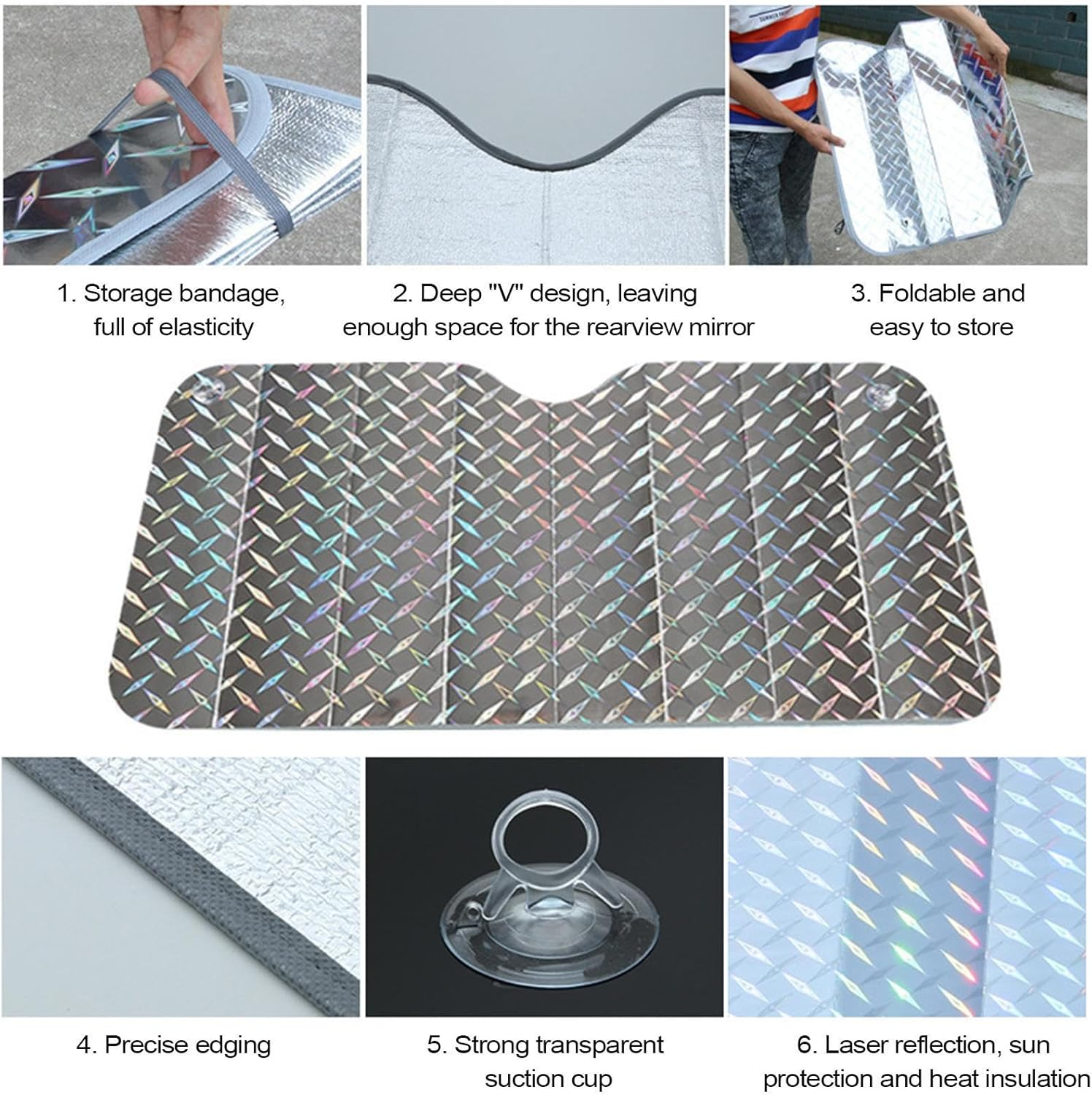 Windshield Sun Shade - 130 X 60 Cm Sunshade for Car Windshield | Front Window Sun Shade | Block UV Rays and Heat for Auto | Vehicle Accessories | Automotive Interior Protection | Film, Cardboard, Foam image number 6