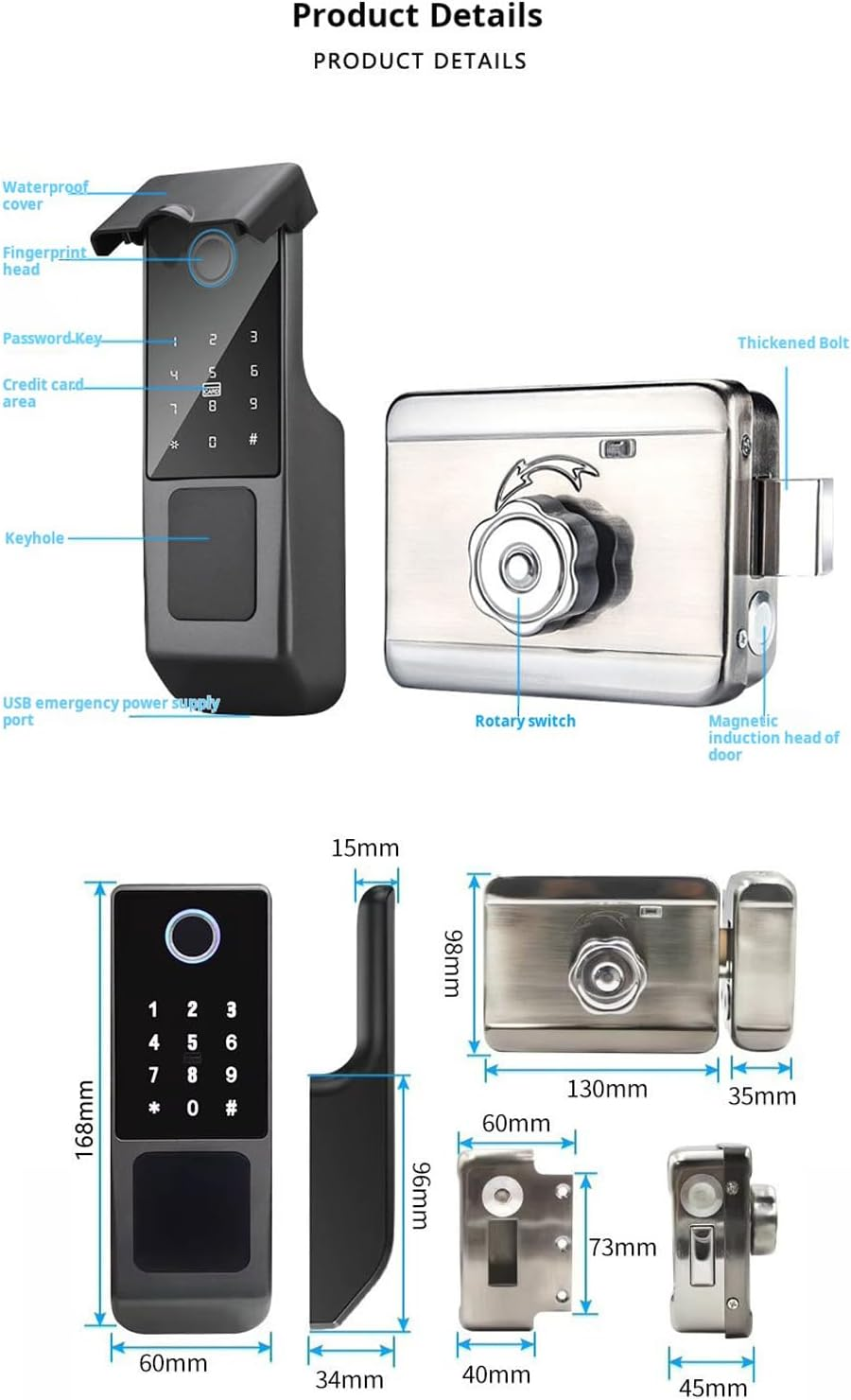 Xenocam Waterproof Outdoor Gate Smart Rim Smart Door Lock Wifi Fingerprint Smart Lock Support Password IC Card Key Wiring Digital Gate Access Control for Tuya image number 1
