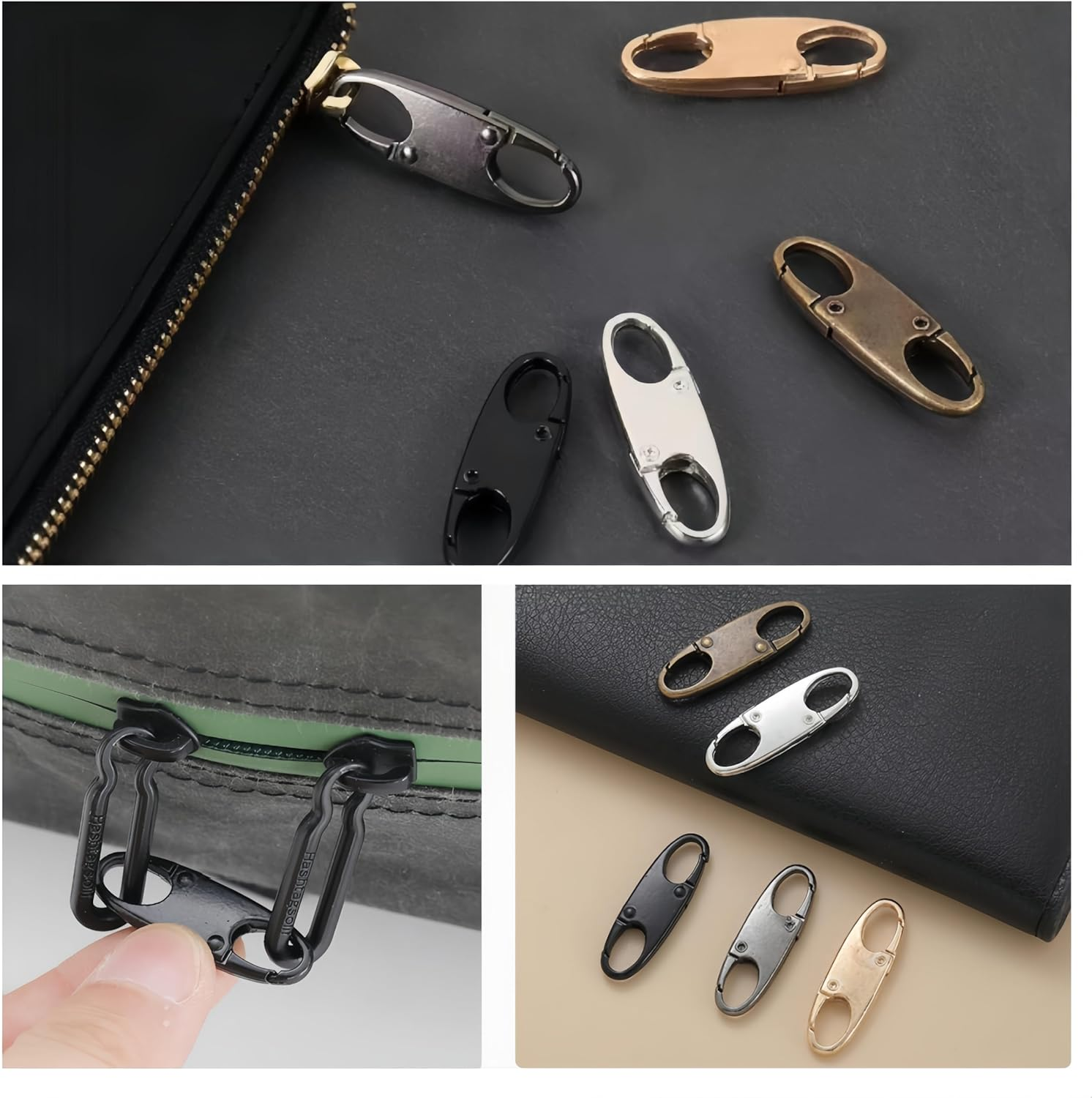 Ai-Oumleef Zipper Locks, 8 PCS Zipper Pull Repair Pull Tabs , Zipper Clip Theft Deterrents, Zipper Slider Replacement Metal Zipper, S Shaped Double Opening Zipper Clip for Luggage, Backpack, Purse Closed