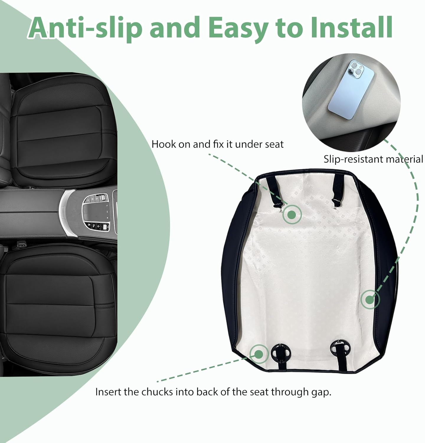 HOMOSTARRY 2 Pack Leather Front Car Seat Cover Bottom Only, Anti-Slip Padded Seat Cushion, Full Wrap Seat Protector with Storage Function Universal Fit for Most Cars, SUV, Pick-Up Trucks (Black) image number 1