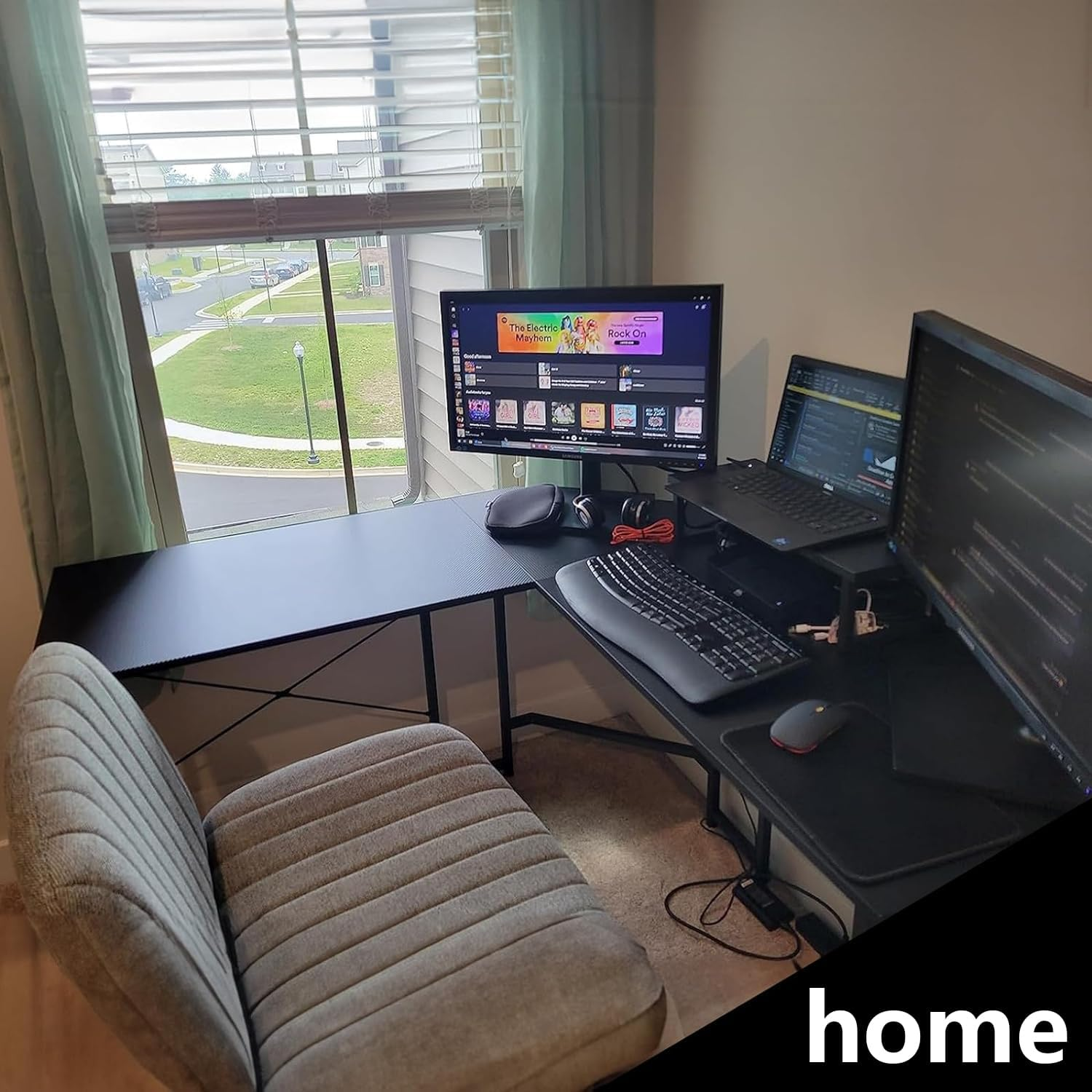 Gaming Desk 129X129X76Cm, L Shaped Desk with Monitor Stand&Storage Bag, Metal Legs, Corner Computer Table with Headphone Hook for Home Office Bedroom Study image number 1