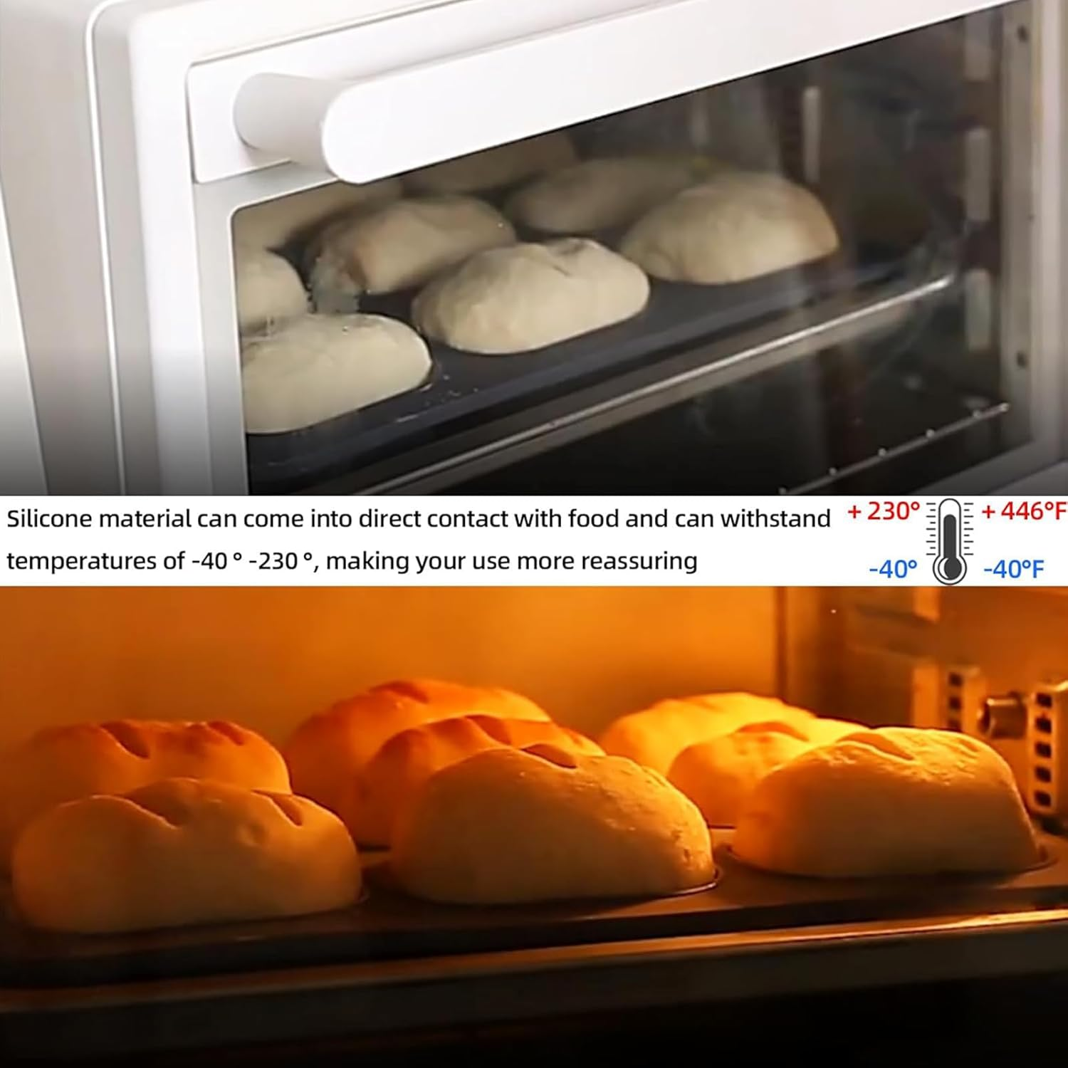 Atrccs Loaf Pan with Four Small Buns, French Bread Loaf Pan, Bread Pan Non-Stick Pan, Easy to Release Household Silicone Food Baking Breakfast Afternoon Tea Romantic Dinner Tool image number 6