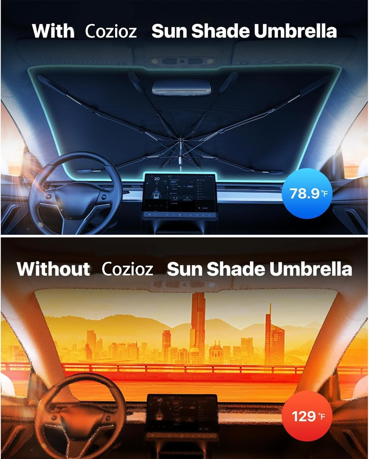 Car Windshield Sun Shade Umbrella - [Latest Vinyl Coating] Protects against Sun Rays & Heat, Keeps Car Cool, Prevents Interior Damage, Medium (145Cm X 82Cm) image number 3