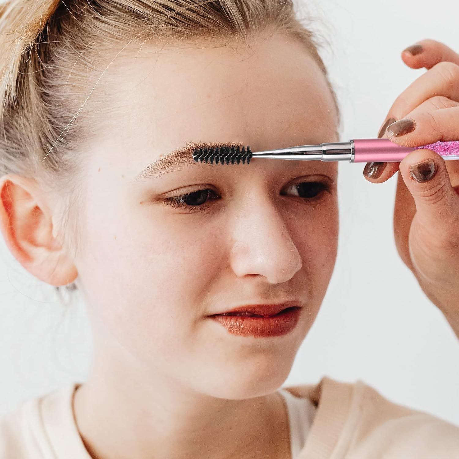 Tbestmax 3 Pcs Spoolies Mascara Wands Eyelash Brushes Eye Brow Brush Applicator with Cap for Travel Pink image number 6