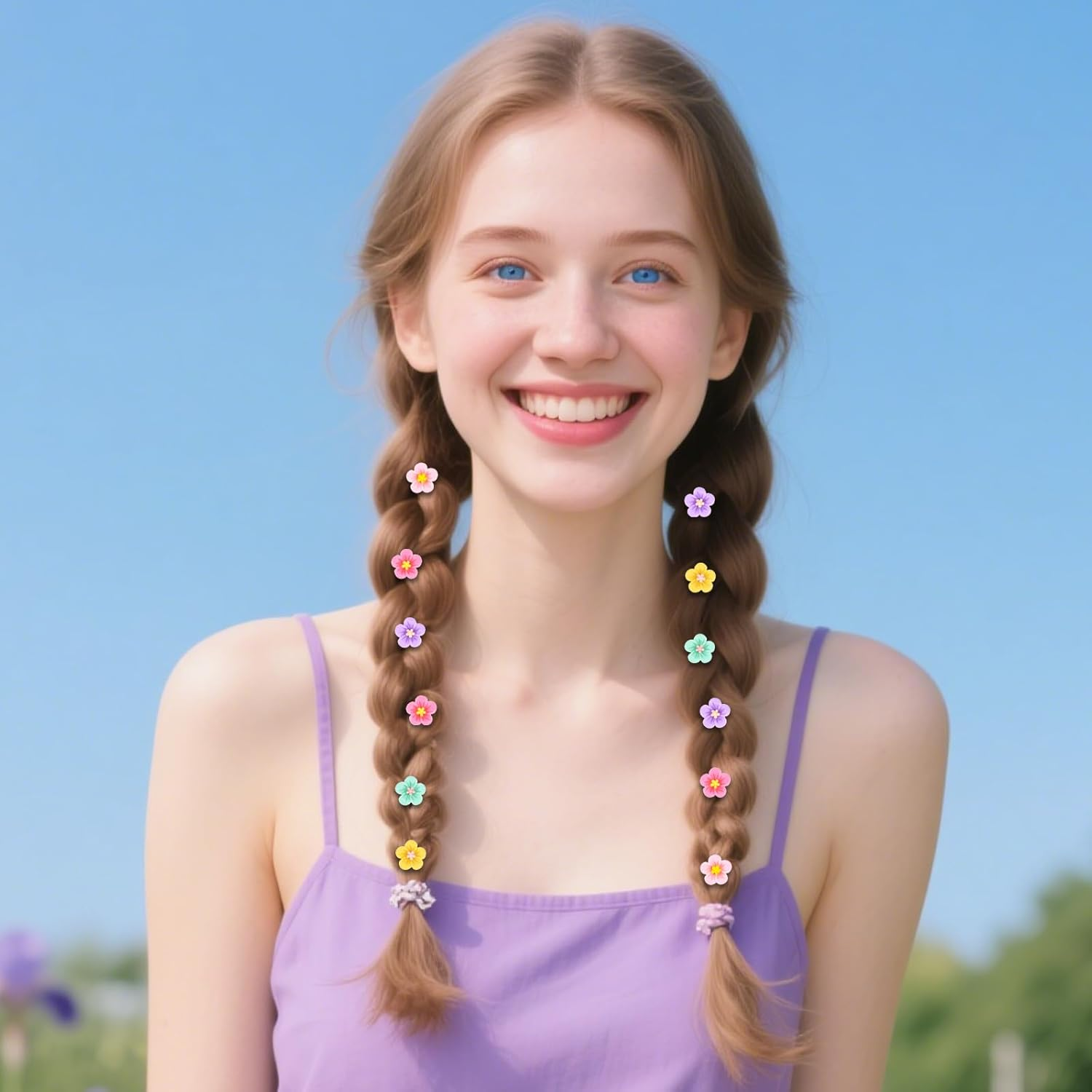 Bumlofa 20 Colourful Hair Clips Small Set: Hair Clip Flower for Girls, Perfect for Braids, Fringe & Hairstyles - Mini Flower Hair Clips for Children & Teenagers image number 5