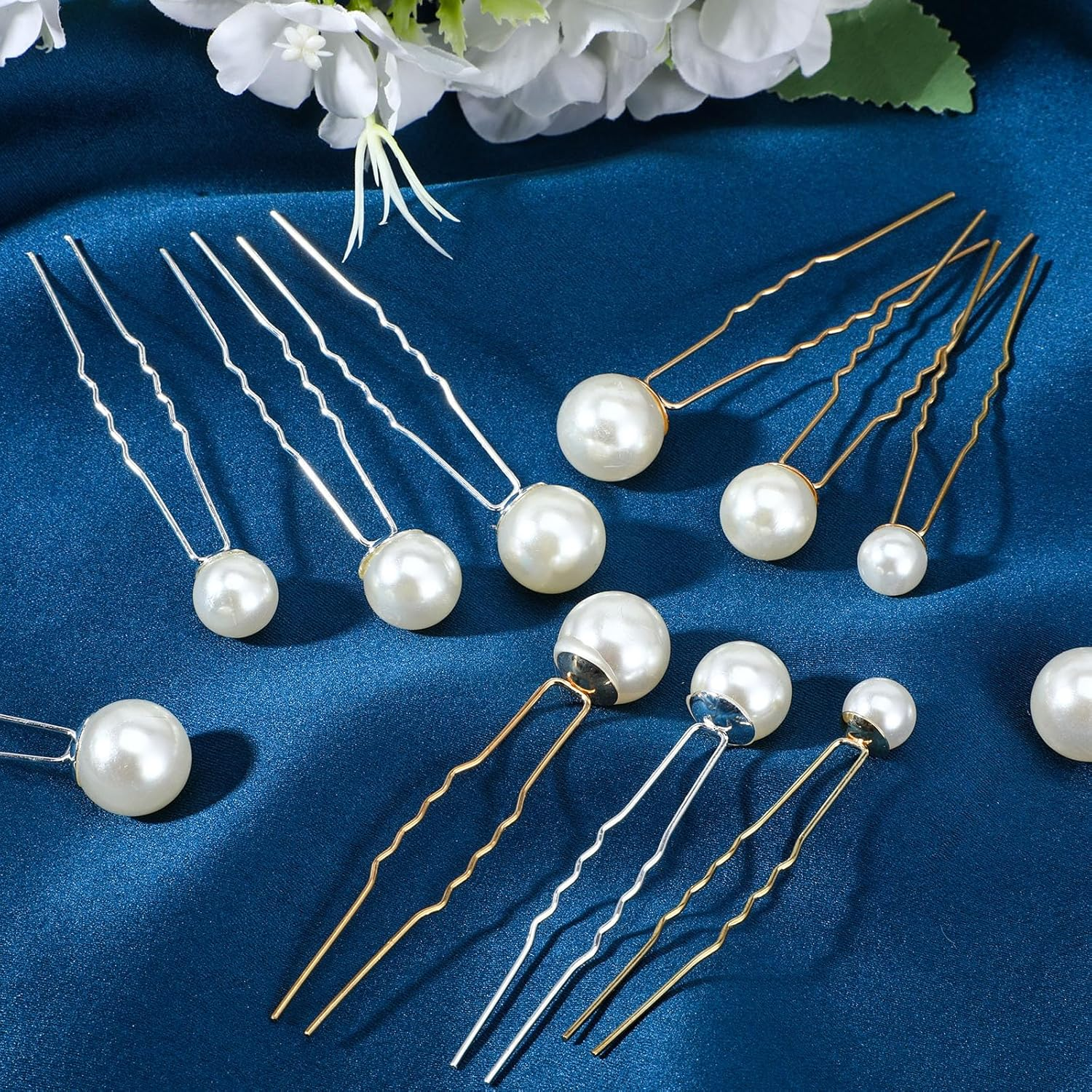 YBEATY 32 Pieces Wedding Hair Pins with Beads for Brides U Shape Bridal Hair Pins Rhinestone Hairpins Silver Hair Accessories White Pearls Hair Accessories for Brides Bridesmaids Women Styling Silver image number 1