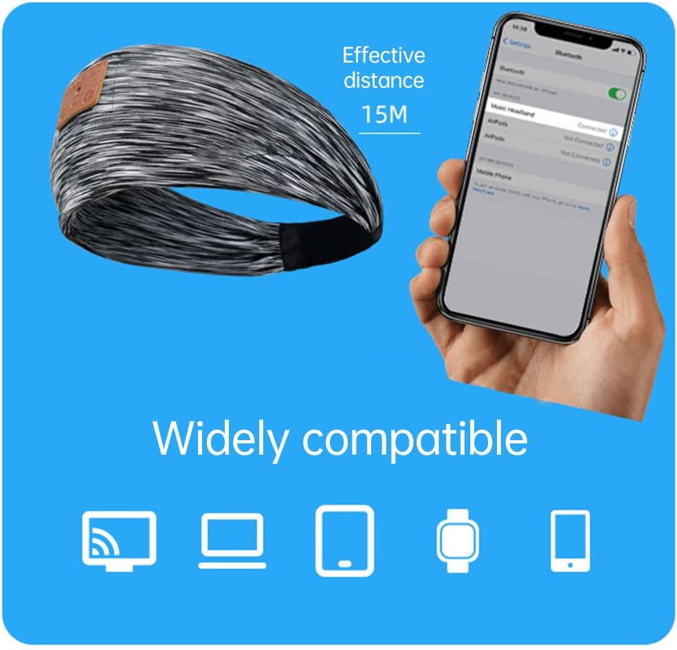 HIKOAN Music Headband Wireless Headband Sleep Headphones BT Headband Earphone Sweatband Sleeping Mask with BT5.0 and Built-In Microphone and Prompt Hi-Fi Stereo Suits for Side Sleep Sports Yoga