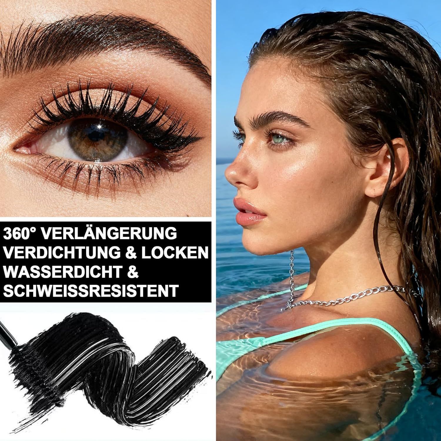 5D Mascara Waterproof & Sweat-Proof, Long-Lasting Mascara for Extremely Long Eyelashes, Mascara for Extra Volume & Definition Green image number 4