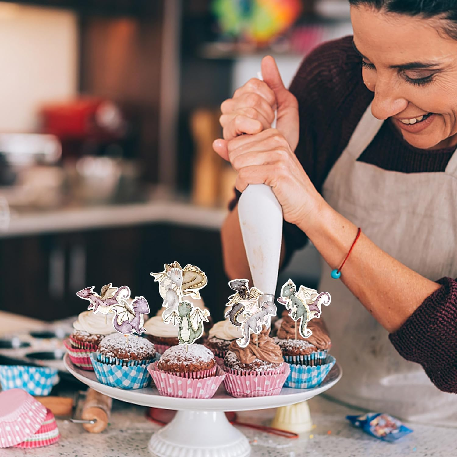 36 Pack Dinosaur Cupcake Toppers Baby Shower Cute Dino Cupcake Picks for Baby Boy Kids Animal Dinosaur Birthday Party Cake Decorations Supplies (#1) image number 4