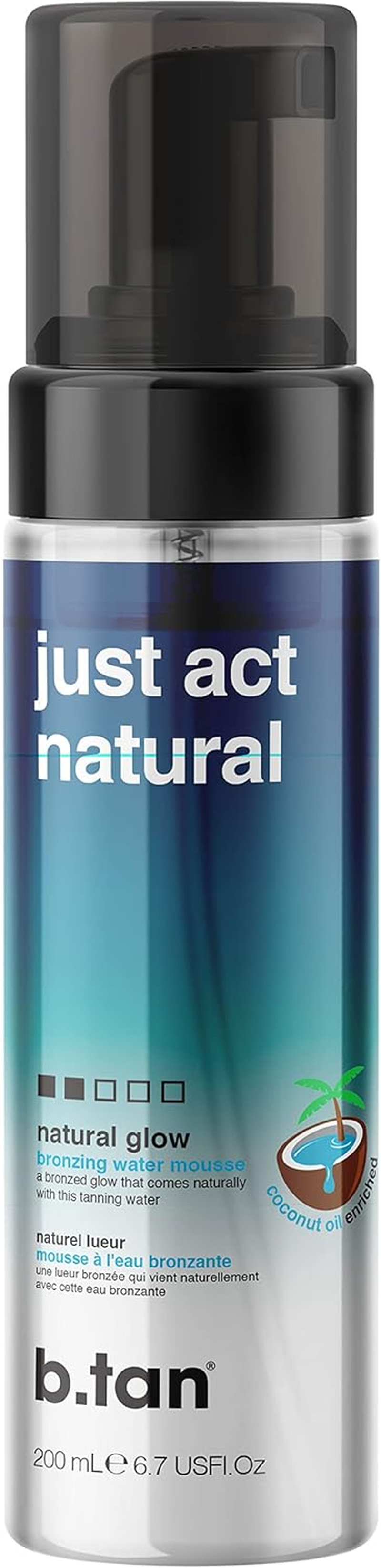 B.Tan Clear Self Tanning Mousse | Just Act Natural - 1-Hour Express Sunless Self Tanning Mousse, Dark Tan, Non-Staining, with Coconut Water & Vitamin E, Face & Body