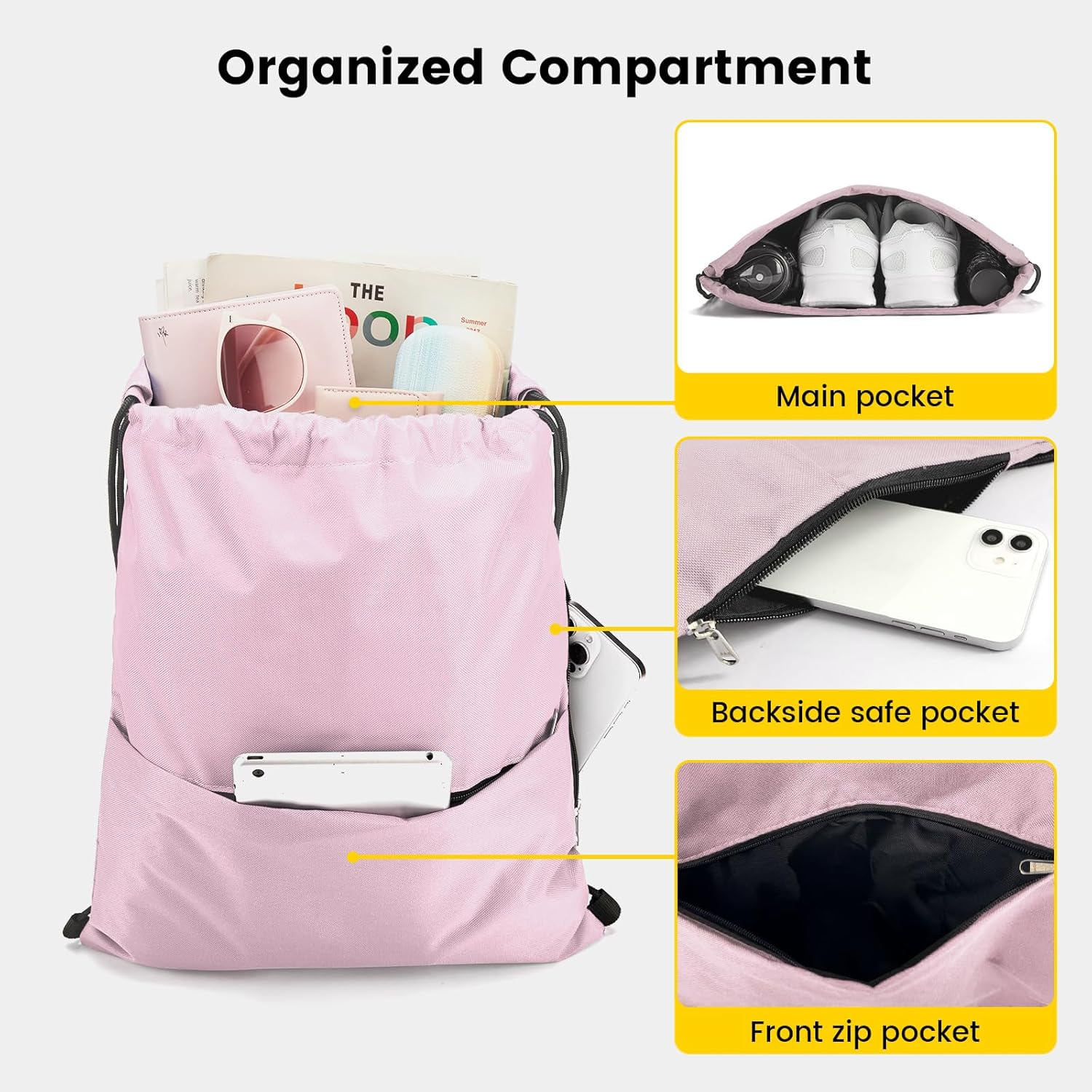 Vorspack Drawstring Backpack Water Resistant String Bag Sports Sackpack Gym Sack with Side Pocket for Men Women - Blue image number 2