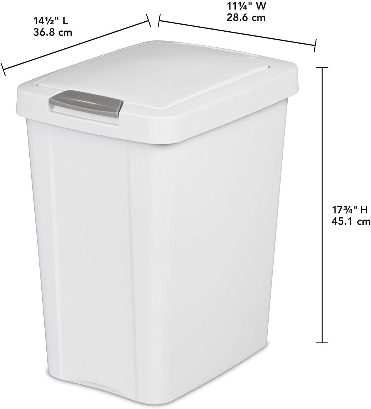 Sterilite 28L Touch-Lid Kitchen Bin | Slim, Space Saving Plastic Waste Basket with Touchtop Lid | Easy Clean Rubbish Bin for Kitchen, Bathroom, Office and Home Use | Polished Surface, White image number 2