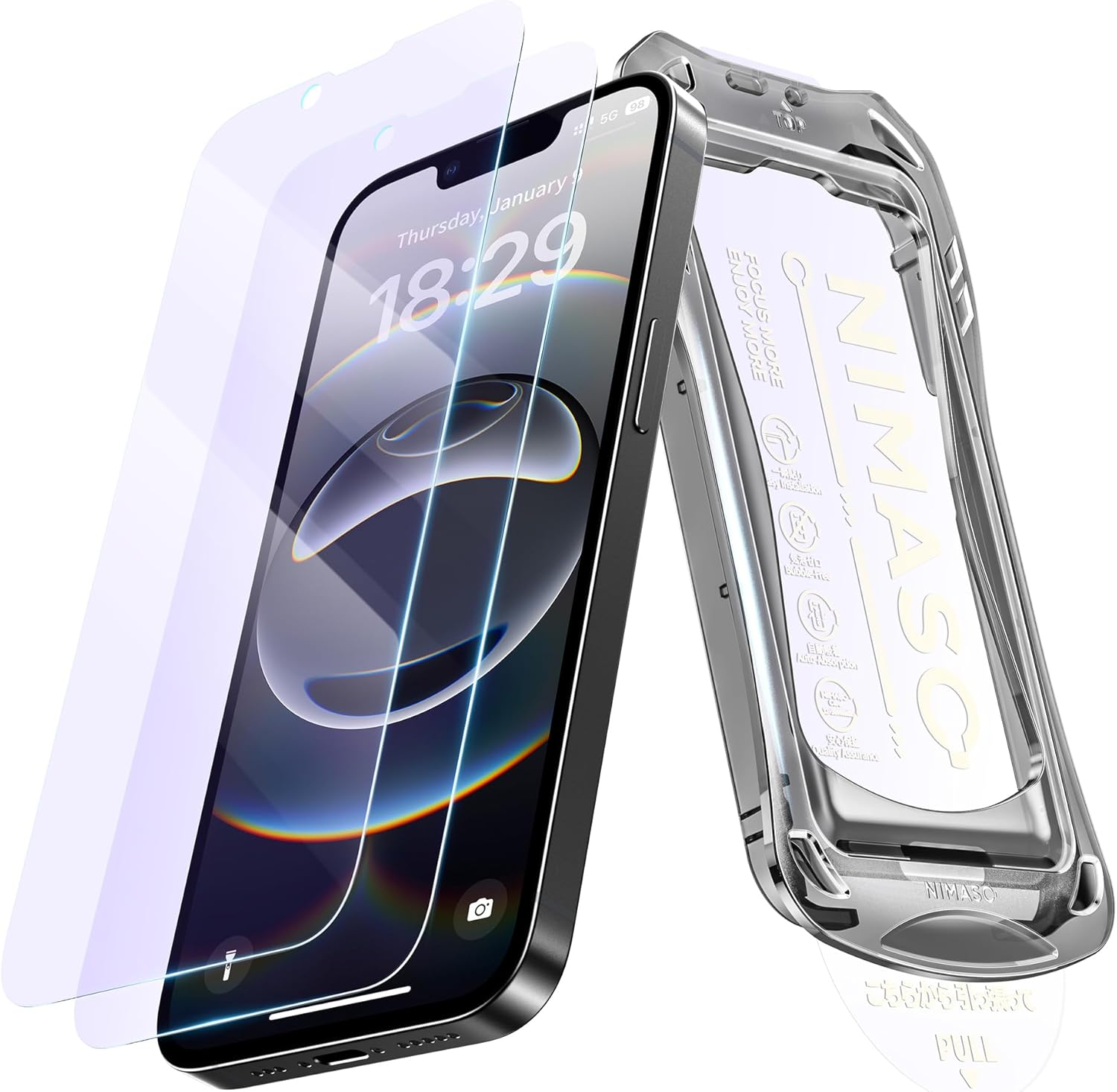 NIMASO for Iphone 16E/13 Pro/13/14 Screen Protector, 2 Pack anti Blue Light Tempered Glass, 9H Hardness Shockproof, Automatic Dust Removal, Instant Installation (6.1 Inches) image number 4