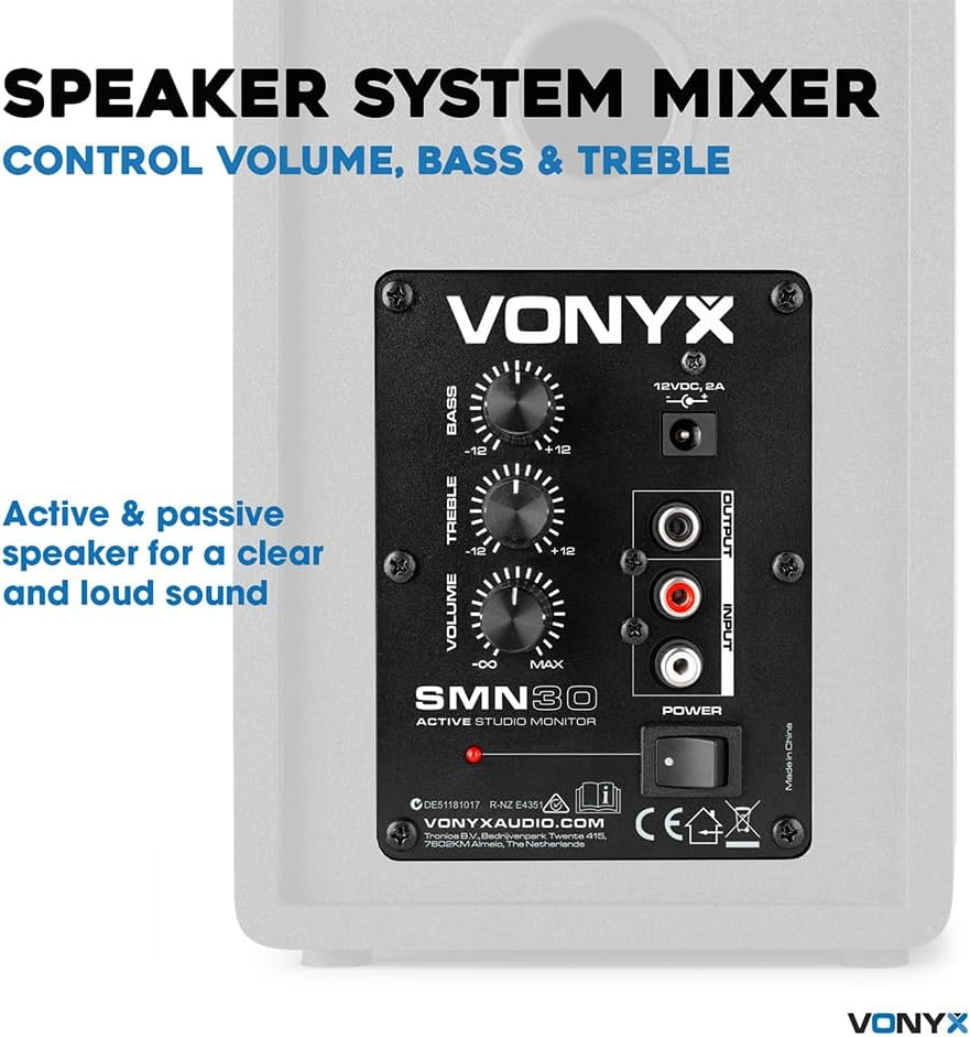 Studio Monitors 3 Inch High Def Speakers Professional Active Pair Vonyx SMN30B image number 6