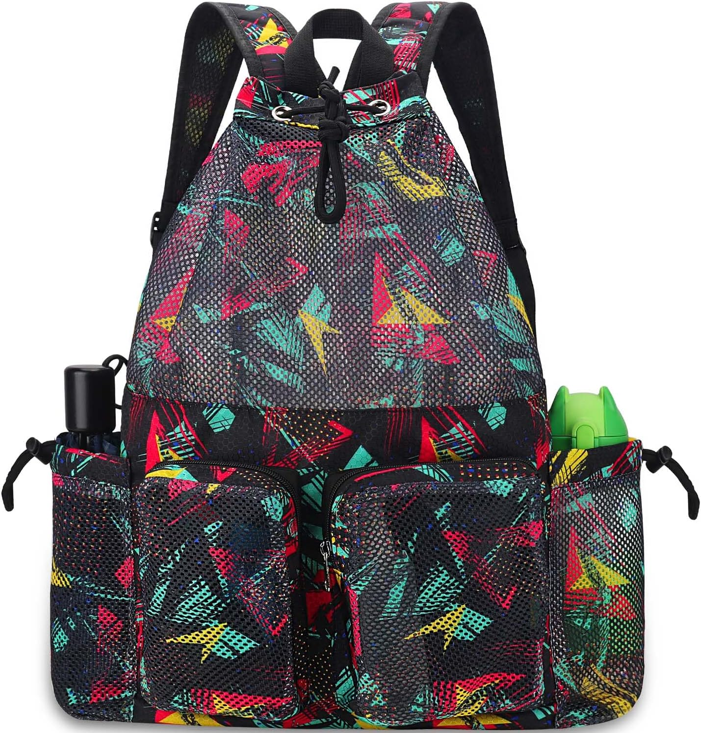 RHCPFOVR Drawstring Backpack for Kids - Unicorn Bags for Girls Gym Dance Beach Swim Travel Bag with Two Water Bottle Holder