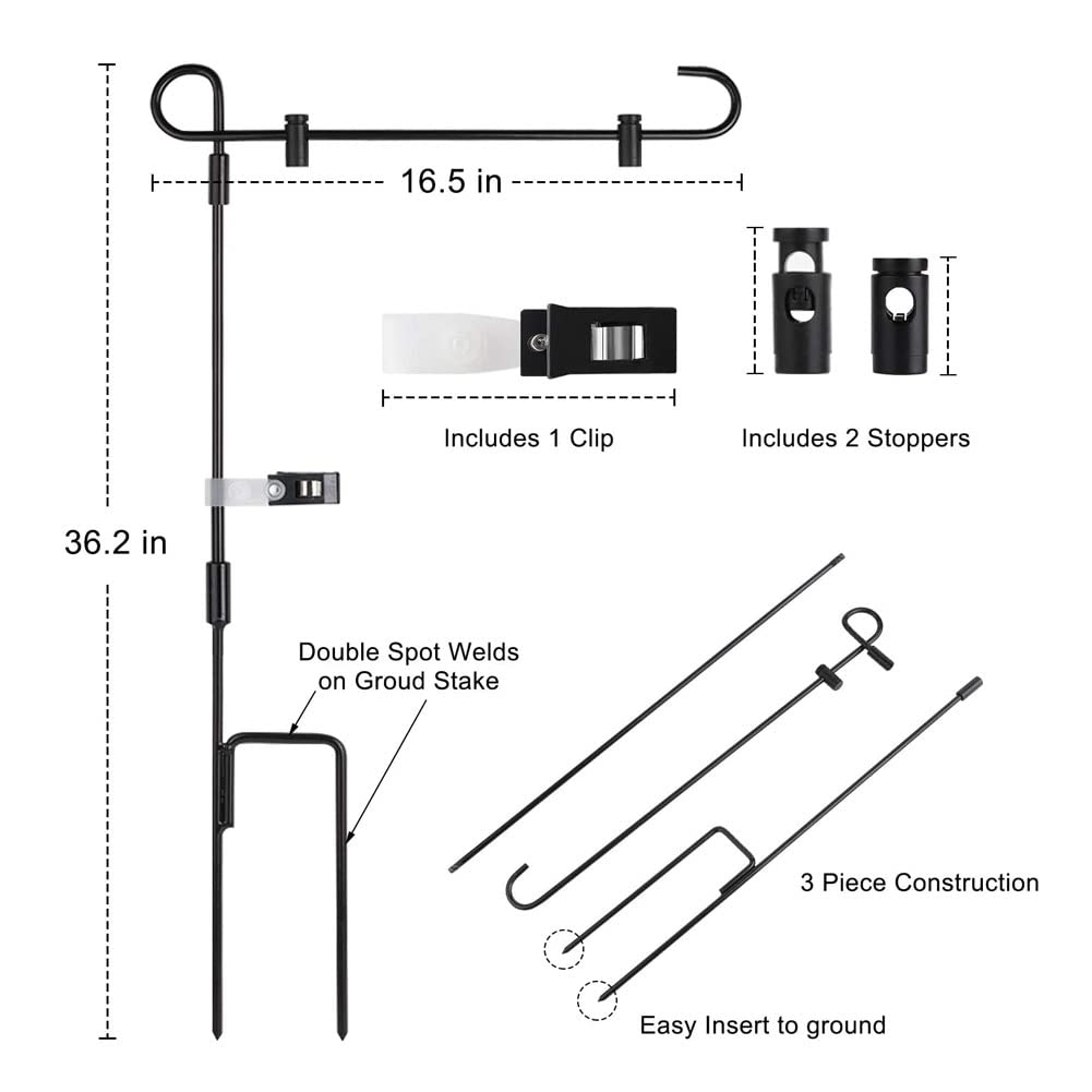 SHARE&CARE Garden Flag Stand, Garden Flag Pole Holder with 1 Tiger Clip and 2 Spring Stoppers (1 Pack)