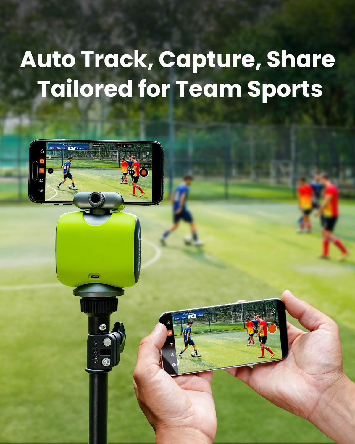 Xbotgo Chameleon AI Auto Sports Action Camera - 4K 60FPS Soccer Camera and Basketball Tracking Camera for Team Sports, Live Streaming, No Subscription, Works with Ios & Android (Lava Graphite) - Lemon Green image number 4