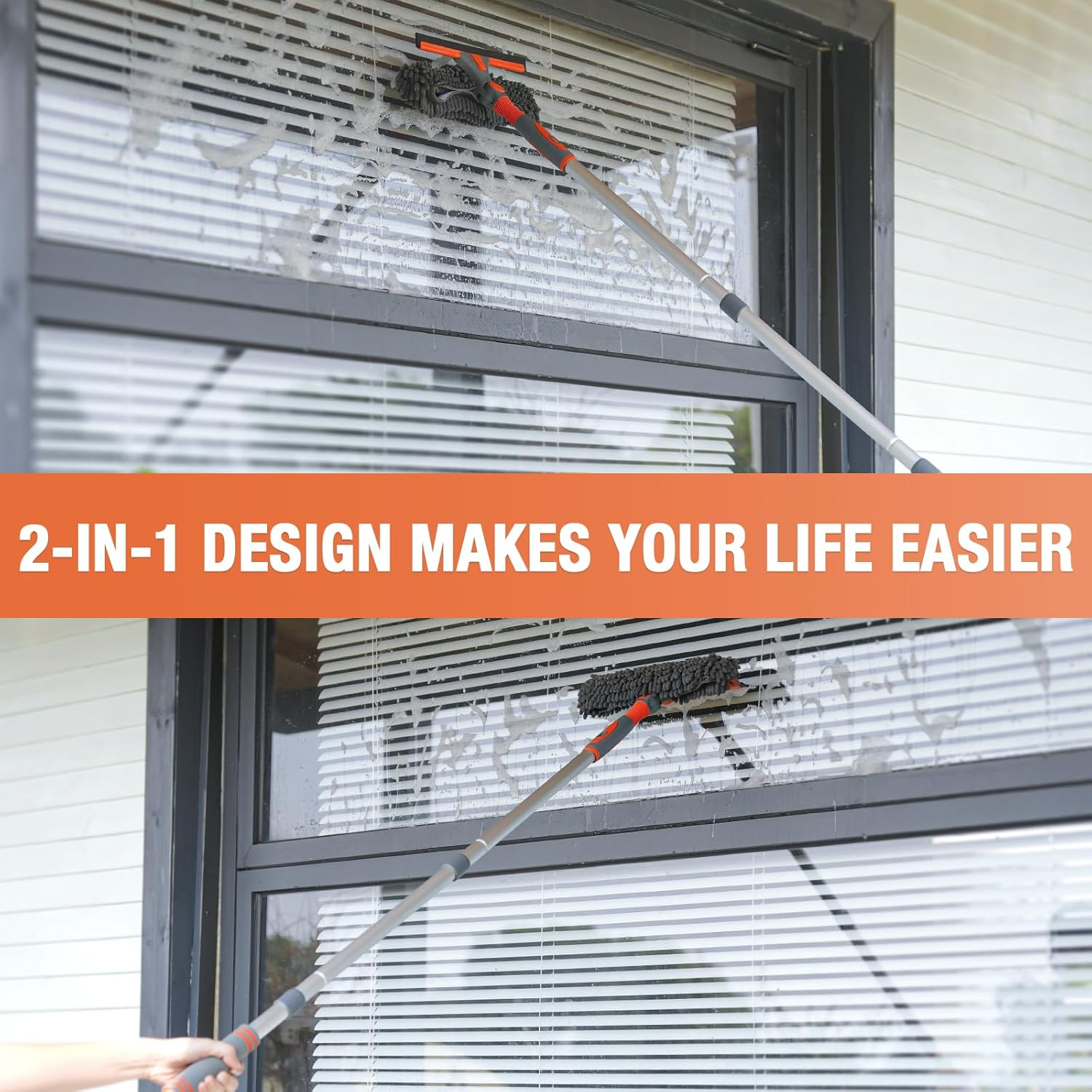 Eazer 89&lsquo;&rsquo; Squeegee Window Cleaner 2 in 1 Rotatable Window Cleaning Tool Kit with Extension Pole, Window Washing Equipment with Bendable Head for Indoor/Outdoor Window and Car Glass image number 5