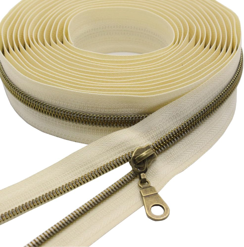 Yahoga (Silver) - 5 Silver Metallic Nylon Coil Zippers by the Yard Bulk 10 Yards with 25Pcs Silver Sliders for DIY Sewing Tailor Craft Bag