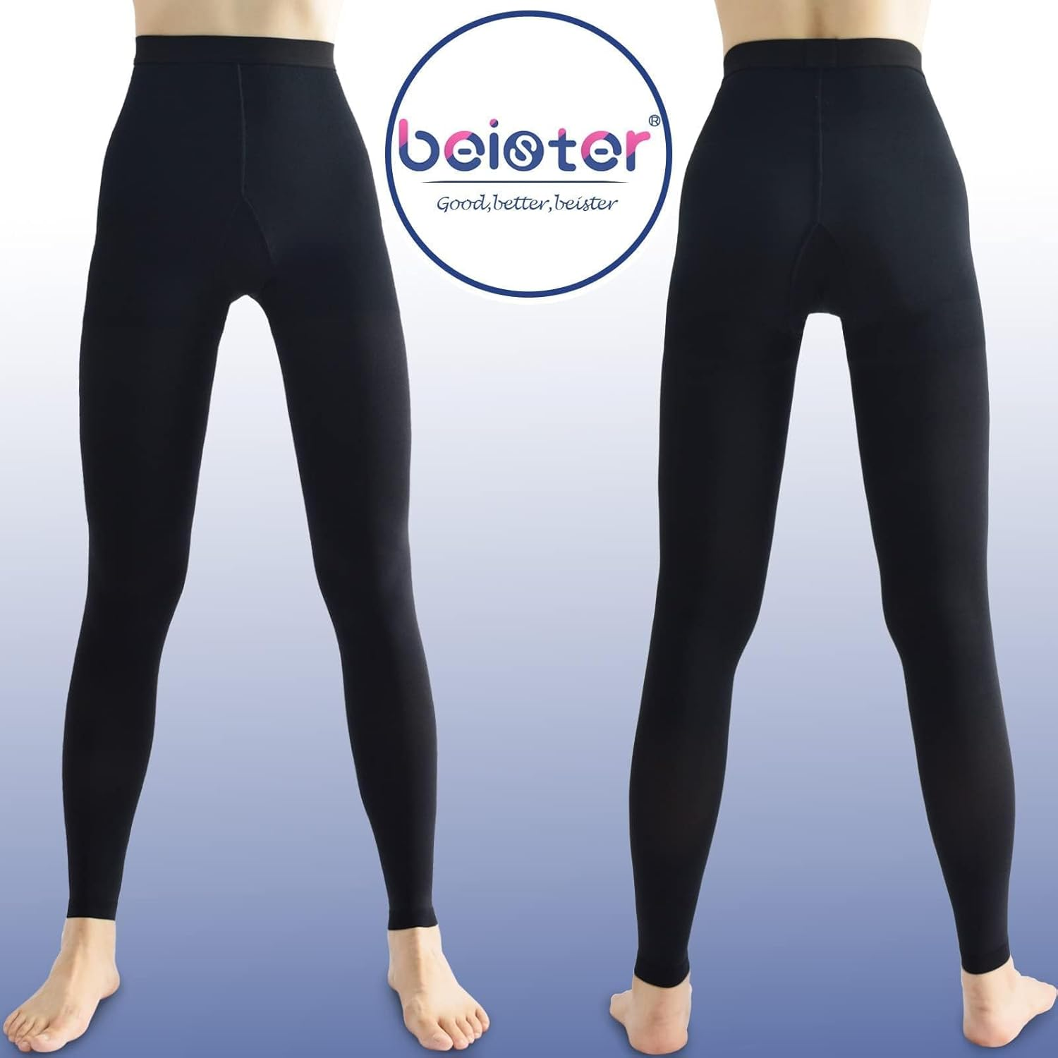 Beister Medical Compression Pantyhose for Women & Men, 20-30Mmhg Graduated Support Tights, Opaque Footless Waist High Compression Stockings & Leggings for Varicose Veins, Edema, Flight, DVT image number 3