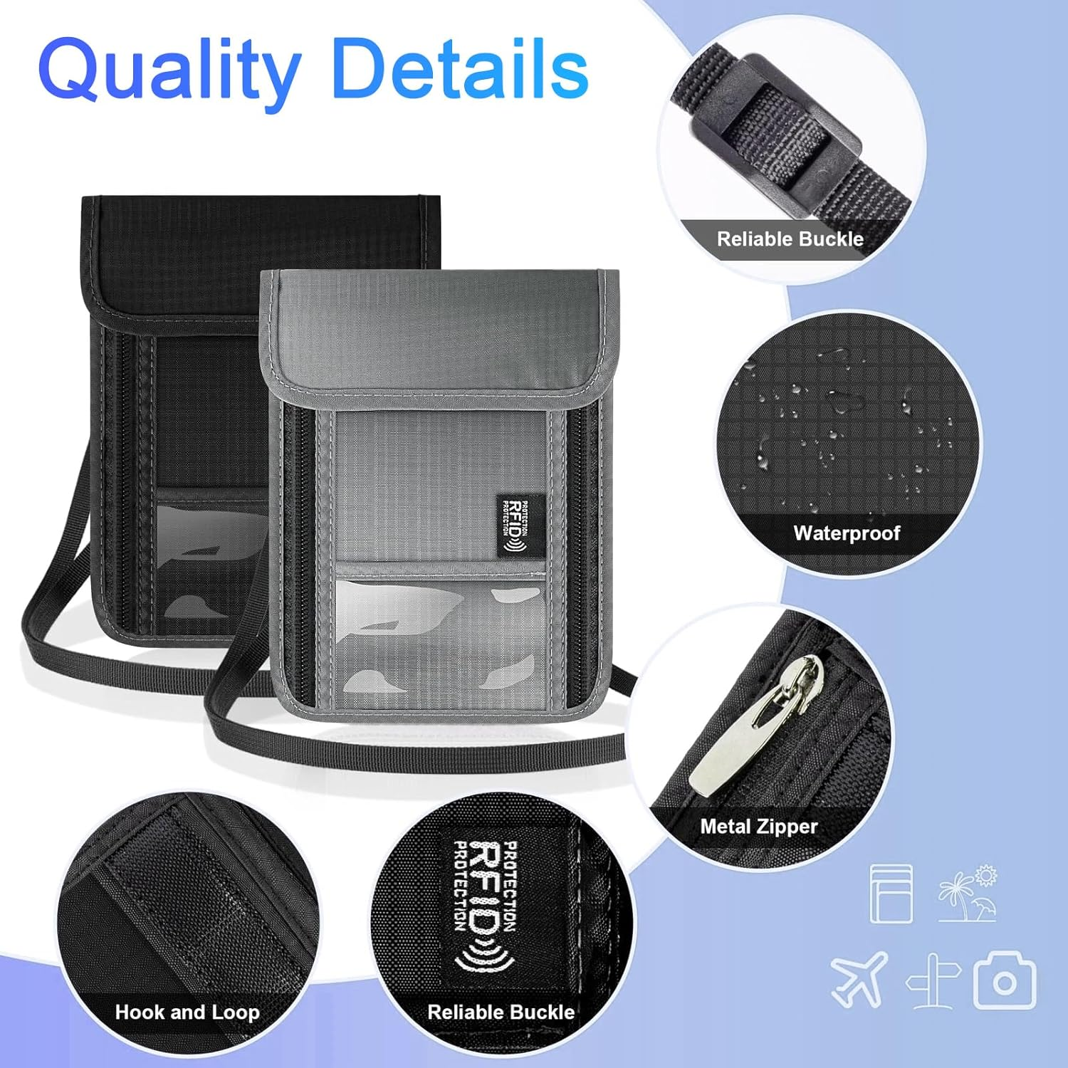 Ruiyuan Passport Wallet RFID Passport Holder Travel Essentials Travel Wallet and Passport Holder Travel Gifts Multiple Card Slots Can Be Carried Crossbody for Easy Carrying (Purple) - Deep Blue image number 6