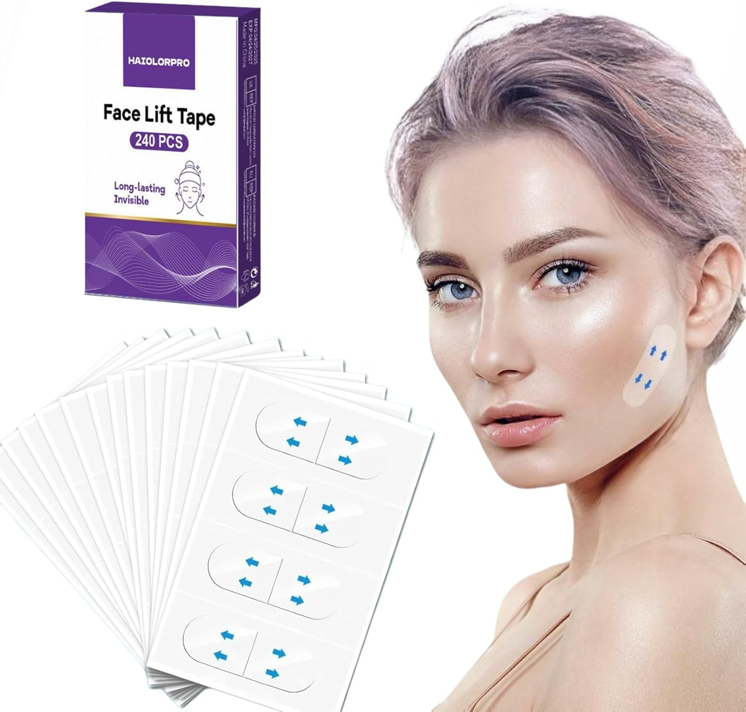 HAIOLORPRO 240PCS Face Lift Tape, Neck Tape Lifting Invisible, Makeup Facelift Tapes for Lifting Sagging Skin, Wrinkles, Jowls, Eyes, Double Chin image number 3