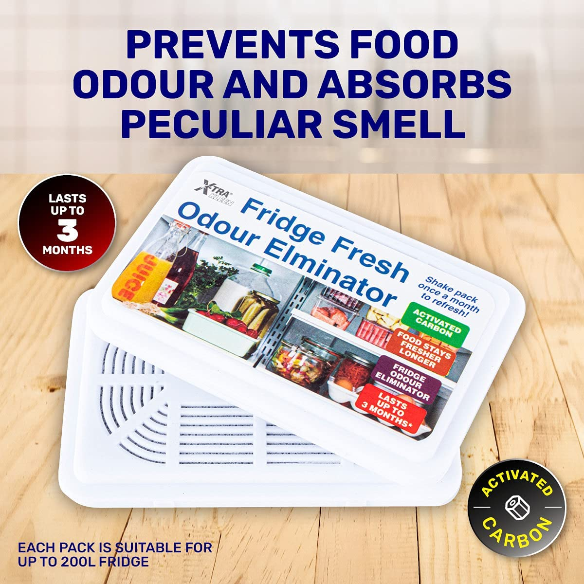 [4PCE] Xtra Kleen Carbon Fridge Deodorant, Activated Charcoal for Long-Lasting Performance, Eliminate Fridge Odors for Fresh and Clean Food Storage image number 2