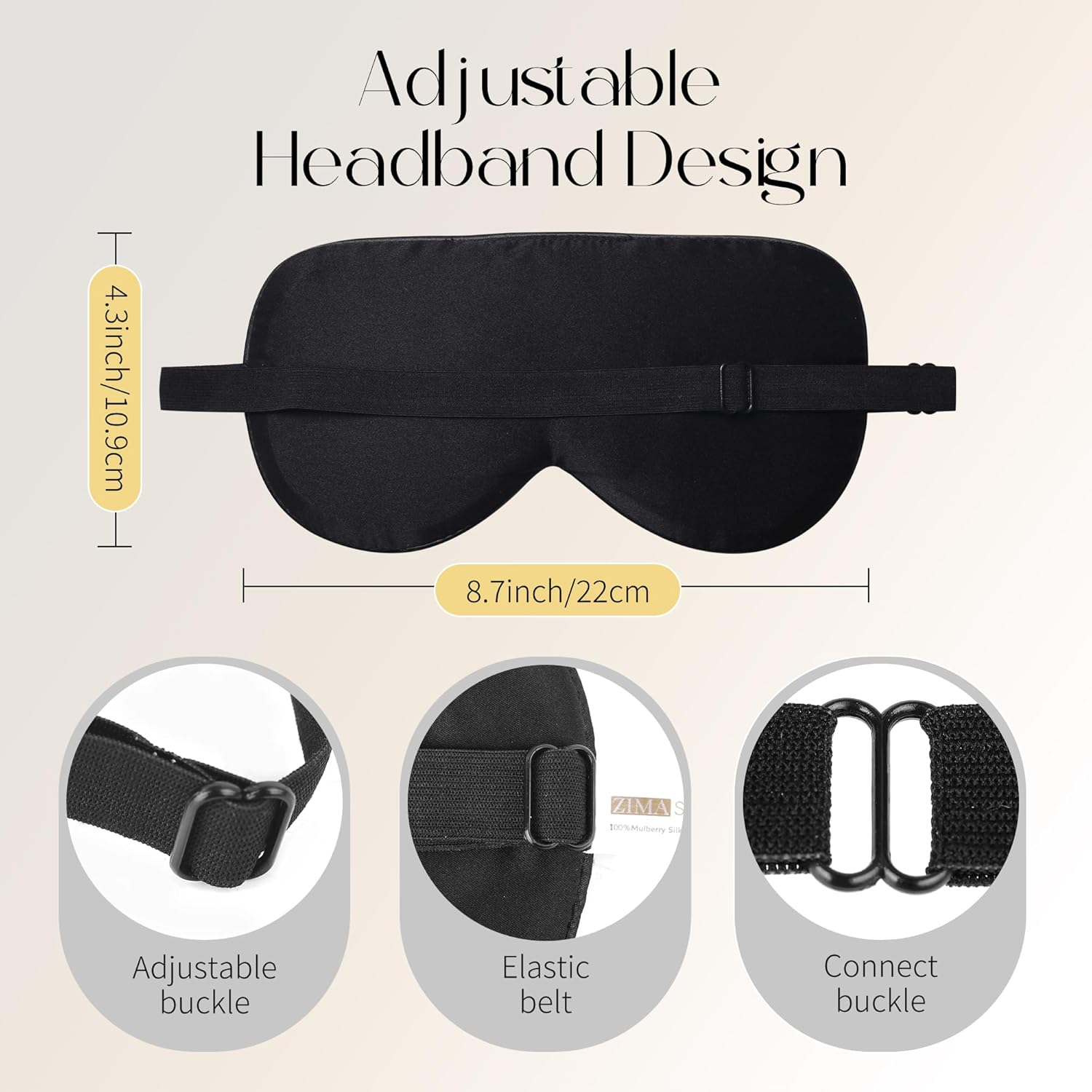 ZIMASILK Adjustable 100% Mulberry Silk Sleep Mask, Eye Mask for Sleeping, Ultra Soft & Breathable, Light Blocking, Travel Pouch Included, Blindfold for Men & Women (Navy Blue)