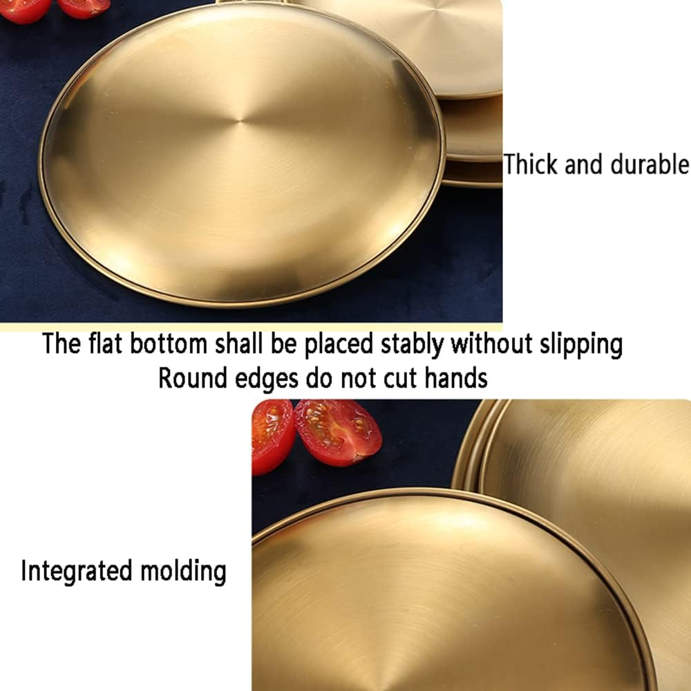 Hbluefat 2Pcs 12In Gold Stainless Steel Tray for Serving Decorative Gold Jewelry Bar Jewelry Dish Key Bowl Mirror Dresser Decor Coffee Fruit Metal Perfume Trim Storage Dessert(Round) image number 3