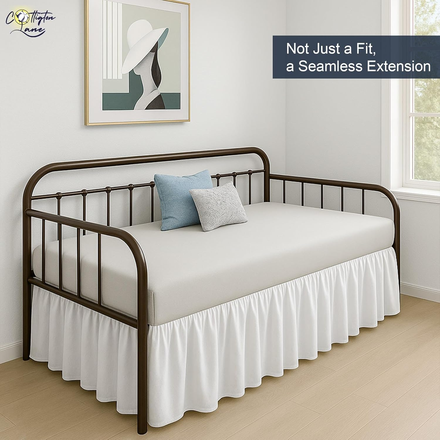 Cottington Lane Ruffled Daybed Skirt with Split Corner, Premium Hotel Quality Brushed Microfiber Twin Size Gather Dust Ruffle 18 Inch Drop Sofa Bedskirt, Easy Fit, Stay in Place, White image number 5