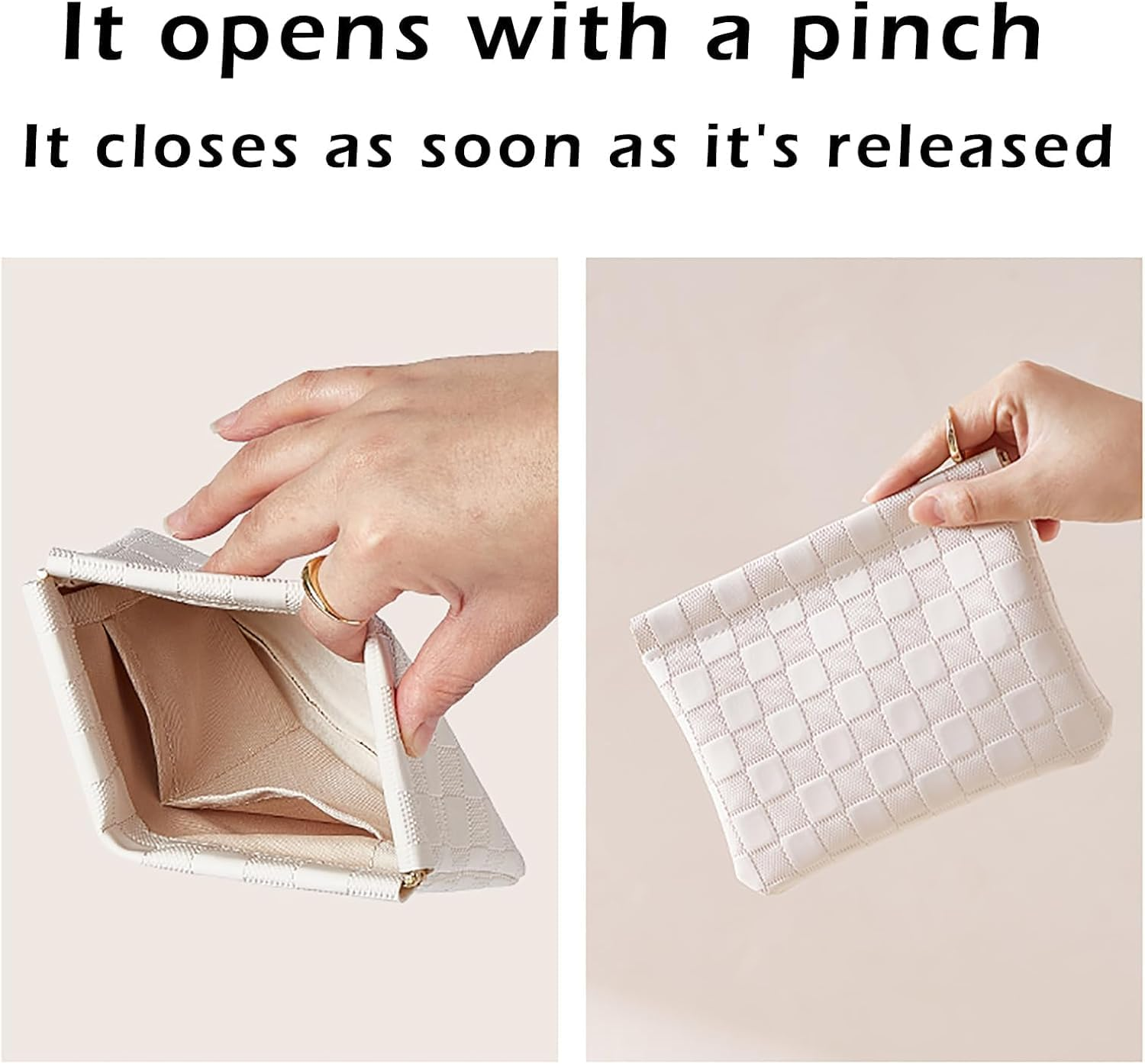 Leather Pocket Cosmetic Bag for Purse,Coin Purse Lipstick Cosmetic Accessories Organizer, Travel Kit Storage Pouch,Waterproof Portable No Zipper Self-Closing Small Makeup Pouch for Women （ Pink+White） image number 5