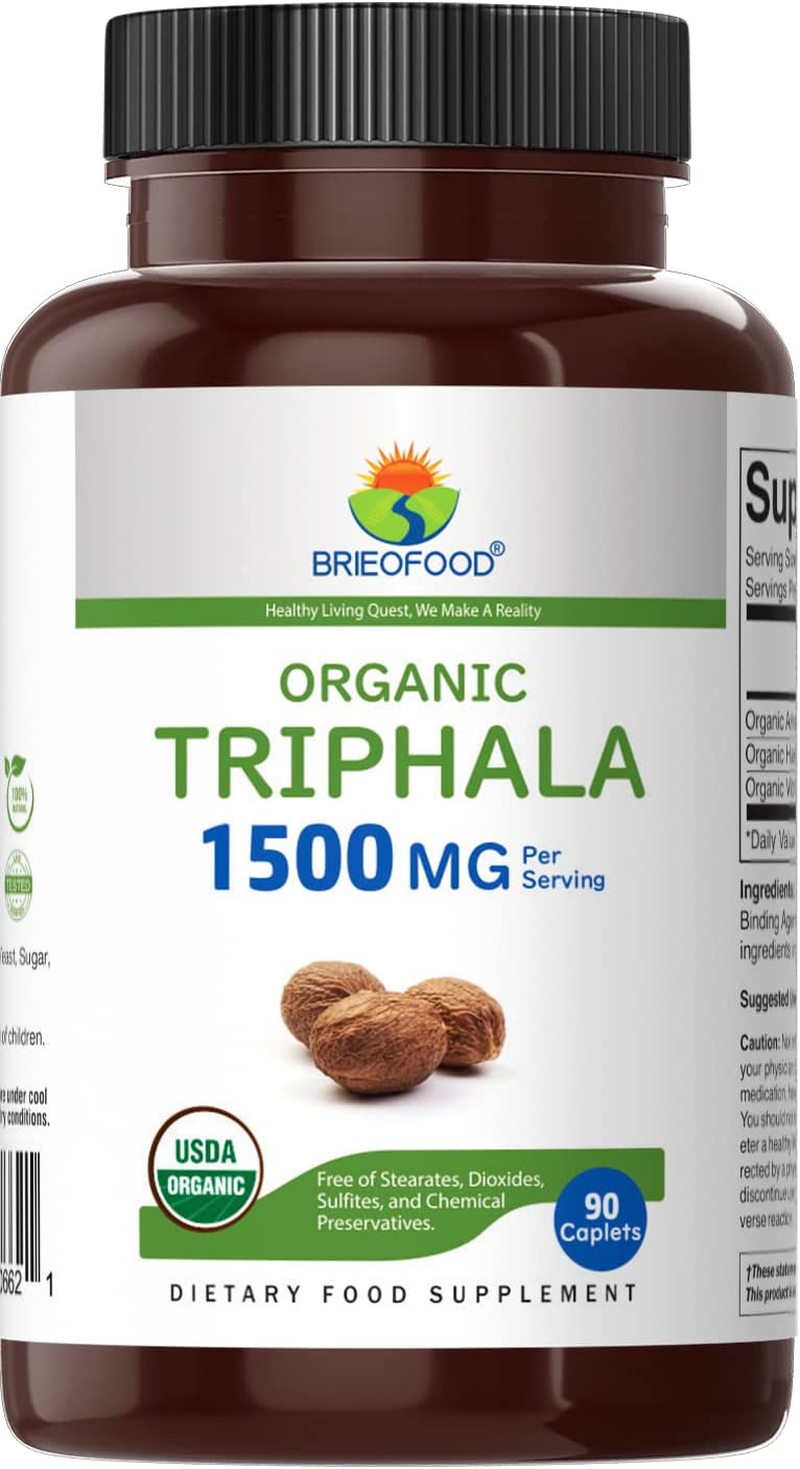 Brieofood Organic Triphala 1500Mg, 45 Servings, Vegetarian, Gluten Free, 90 Vegetarian Tablets image number 4