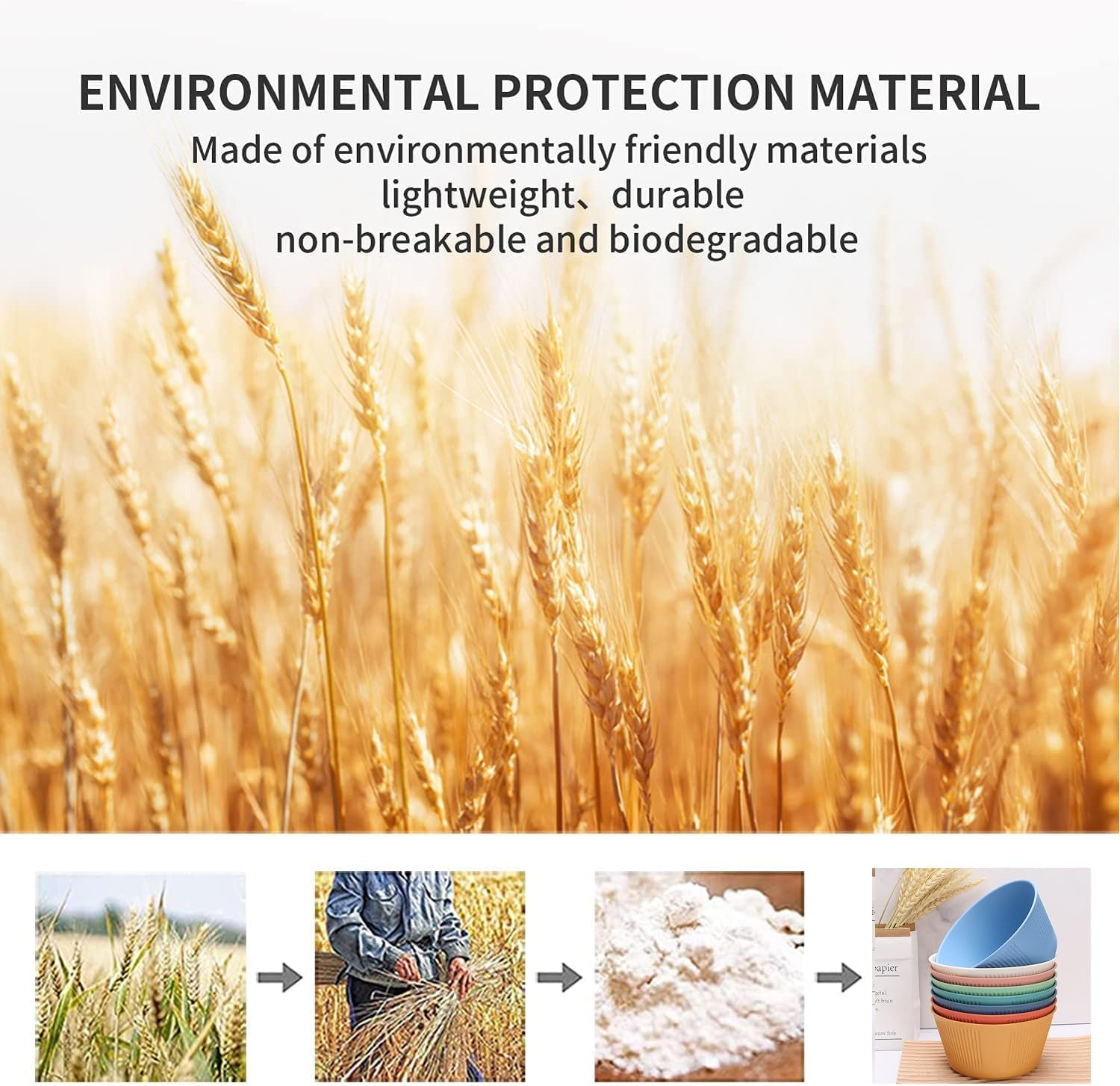 8 Pcs Wheat Straw Salad Bowls Set, Lightweight & Colorful Large (56 Oz) Unbreakable Cereal Bowls, Microwave and Dishwasher Safe Big Bowls for Eating, Serving Oatmeal, Soup and Salad image number 5