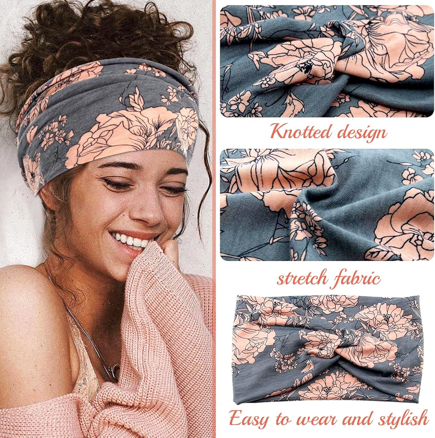 Soundzero Pack of 3 Women'S Hair Bands, Extra Wide Hair Bands, Yoga Sports Hair Accessories, Women'S Hair Bands, Wide Headband, Elastic Headband, Boho Printed Headbands (3 Colours) image number 4