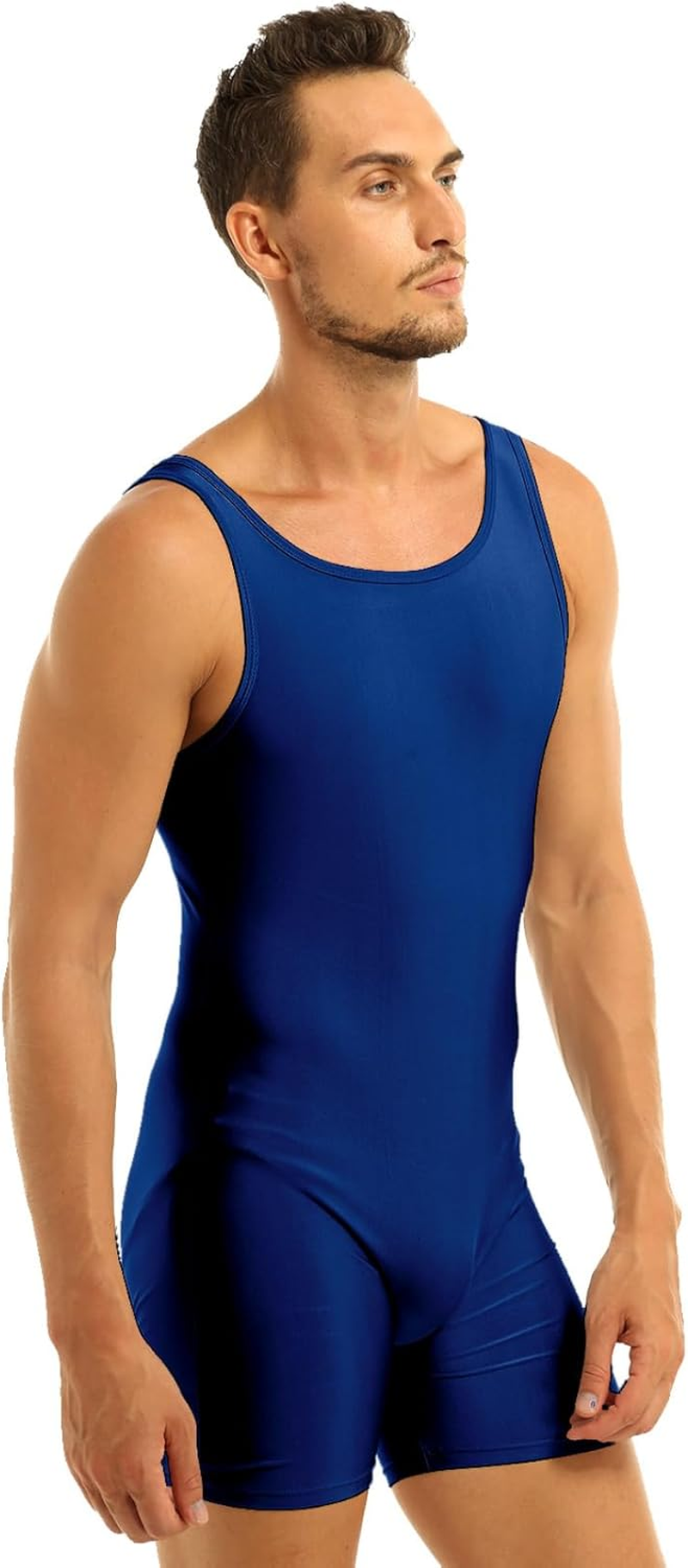 Miutii Mens Sleeveless Stretchy One Piece Bodysuit Dancewear Leotard Solid Gymnastics Bodysuit Sport Gym