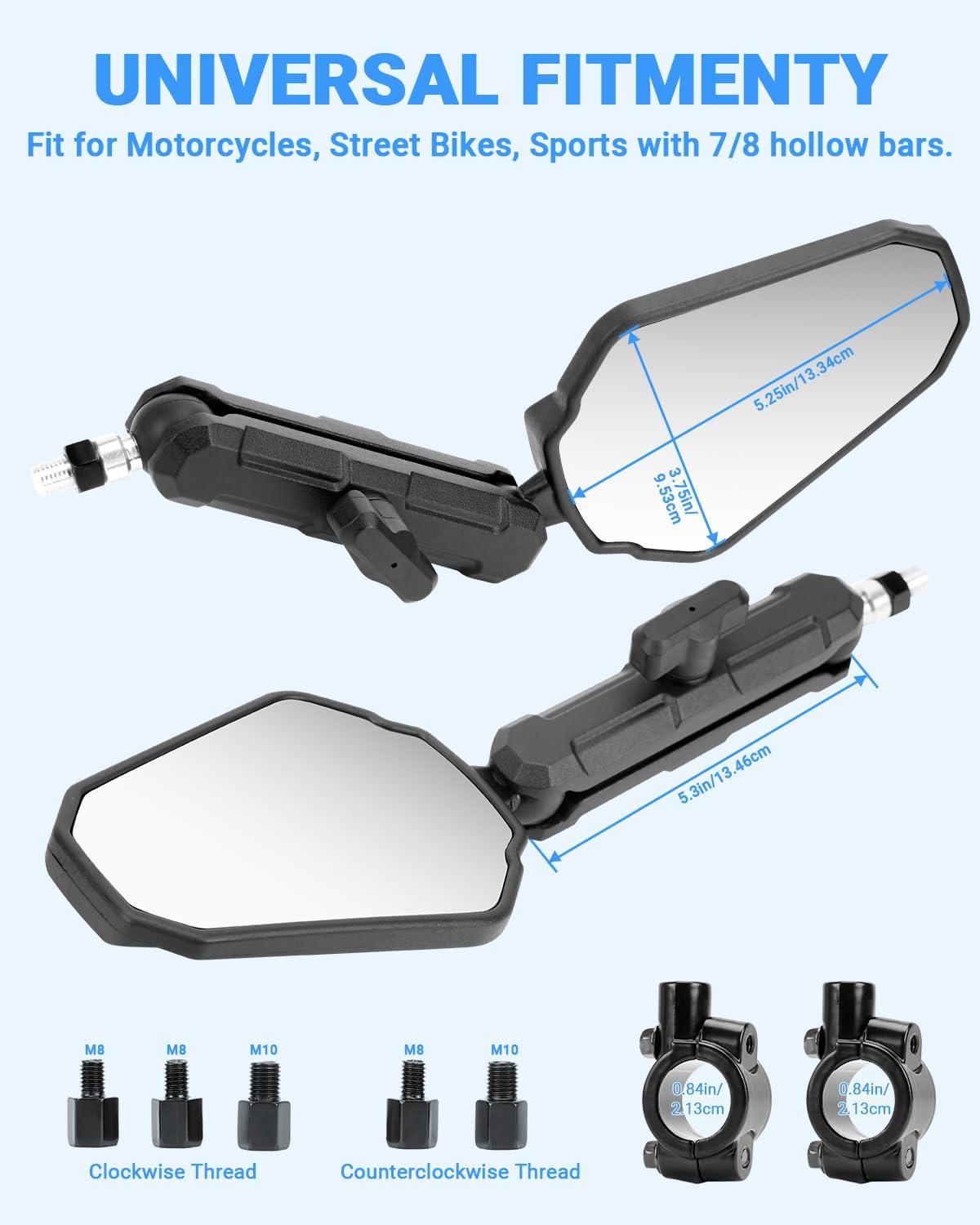 SUPAREE Universal Motorcycle Rear View Mirror Motorcycle Mirror Foldable Off-Road Motorcycle Mirror E-Approved 360&deg; Rotatable with Right Thread and Left Thread Compatible for Scooter ATV image number 5