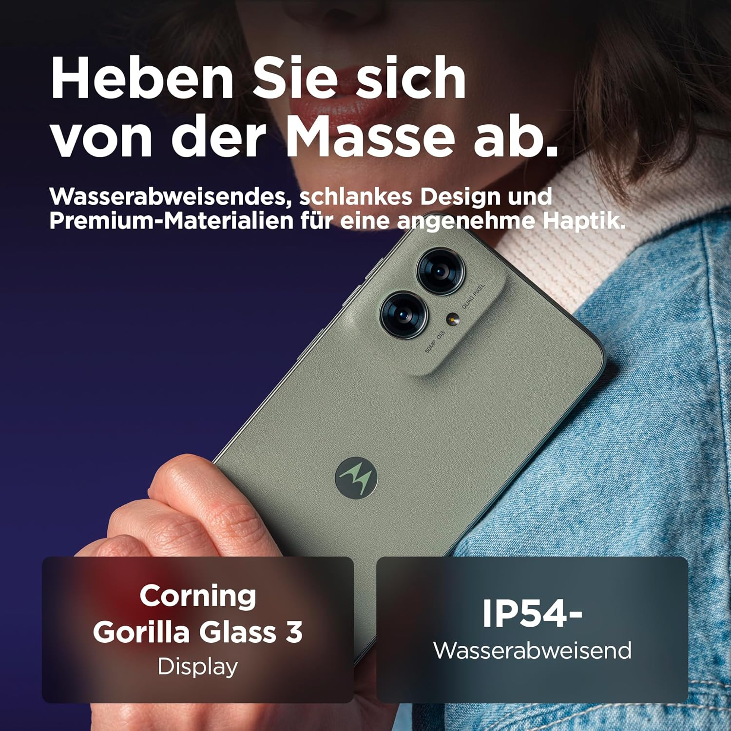 Motorola Moto G55 5G Smartphone (6.49" FHD+ Display, 50MP Camera, 8/256GB, 5000Mah, Android 14) Smoky Green (Vegan Leatherette) + Protective Cover [Amazon Exclusive] image number 2