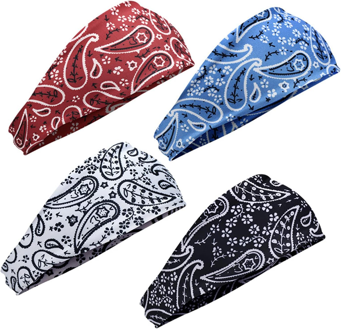Vintage Paisley Women Elastic Cotton Headbands Vintage Printed Wide Headbands for Sports, Yoga and Running(5Pcs) image number 4