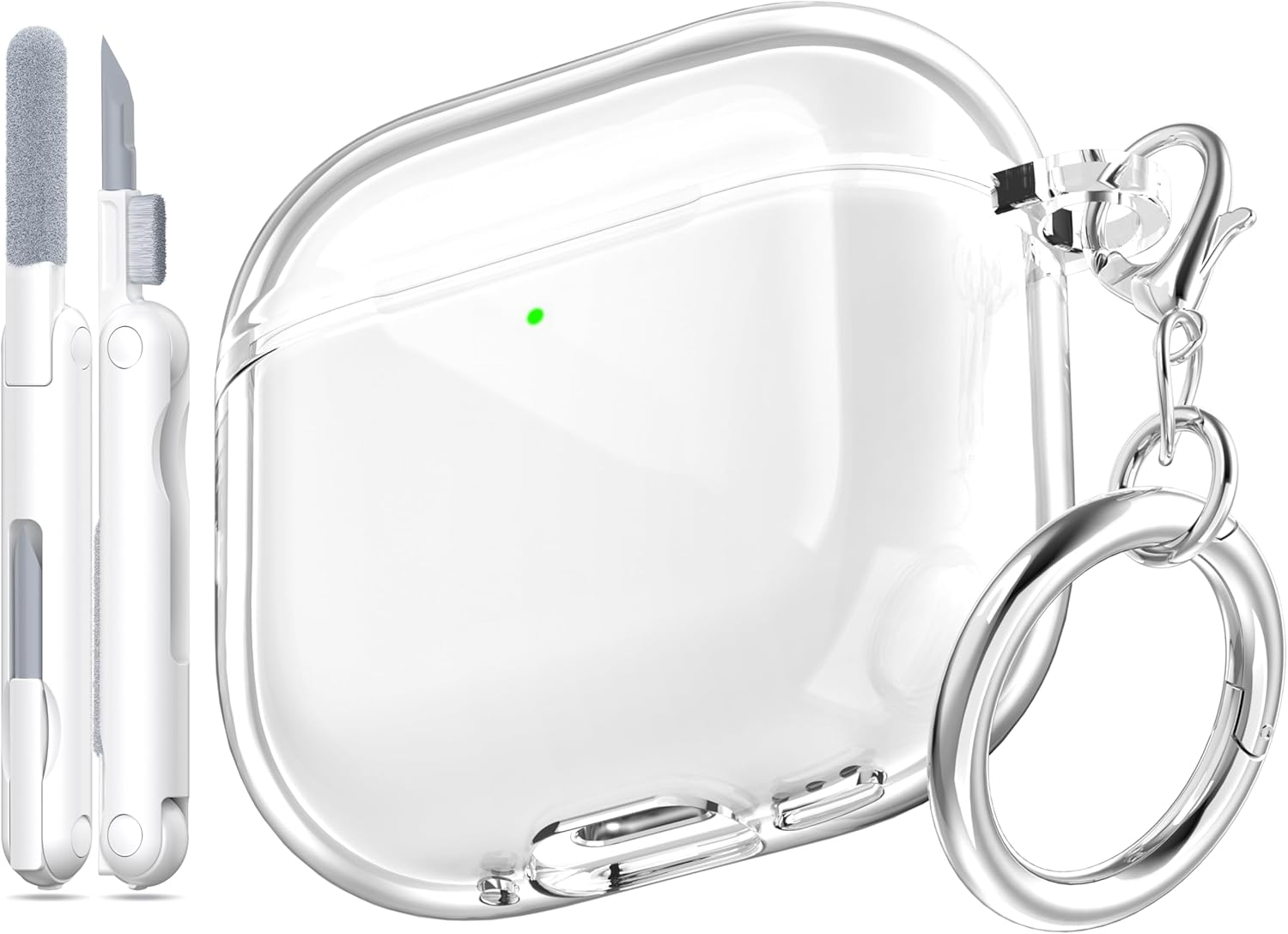 MHYALUDO for Airpods 4Th Generation Case Cover 2024, Military-Grade Shockproof, Soft TPU Highly Transparent Anti-Yellowing for Airpods 4 Case with Cleaning Kit & Cute round Buckle, Clear White