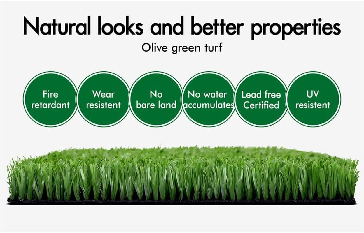 Artificial Grass 10 SQM Roll 1X10M with 18Mm Pile Height, DIY Synthetic Turf Rug, Fake Yarn Lawn Mat in Olive Green for Garden Backyard Patio Indoor Outdoor Rugs