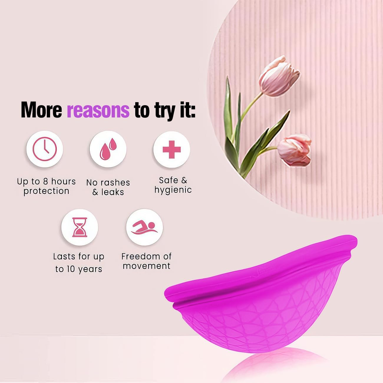 Menstrual Cups,Thin Fit Menstrual Disc,Large Capacity Menstrual Cup Wear for 12 Hours,Period Disc with Medical Grade Silicone,Reusable Menstrual Flow Cup for Women Periods,Purple(L) image number 4