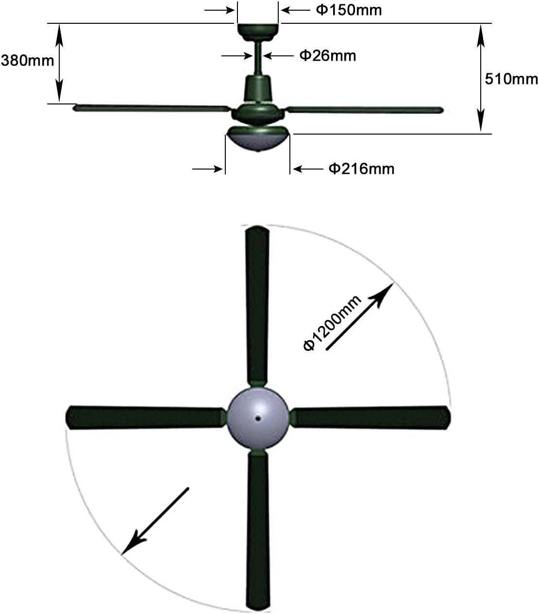 ELEGANT Ceiling Fan with LED Light,Remote Control,Ac Motor,48 Inch,3 Colors Temperature