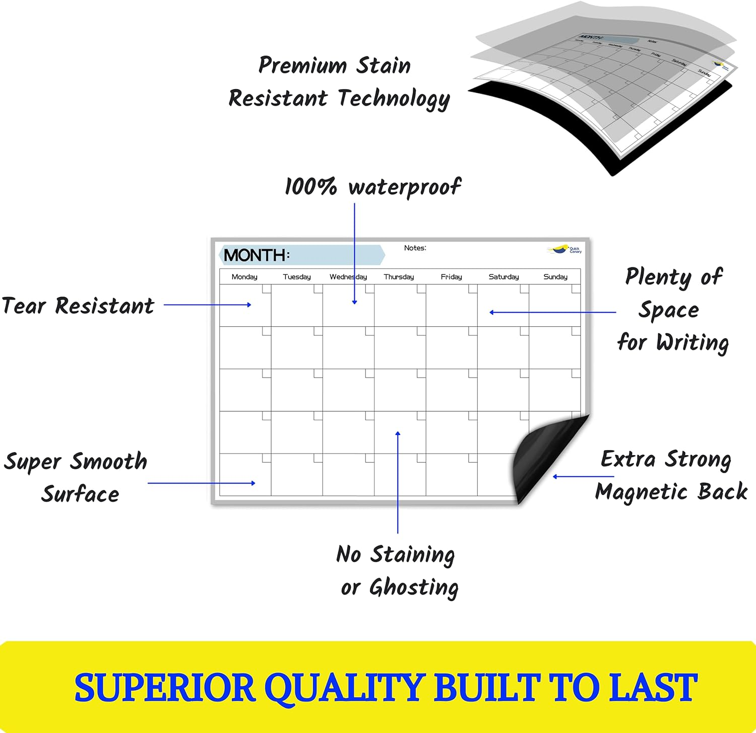 Magnetic Dry Erase Calendar for Refrigerator - 17X12&rdquo; Monthly Calendar Whiteboard for Fridge - No Stains or Ghosts - White Board Planner - 4 Dry Erase Markers and Large Eraser image number 3