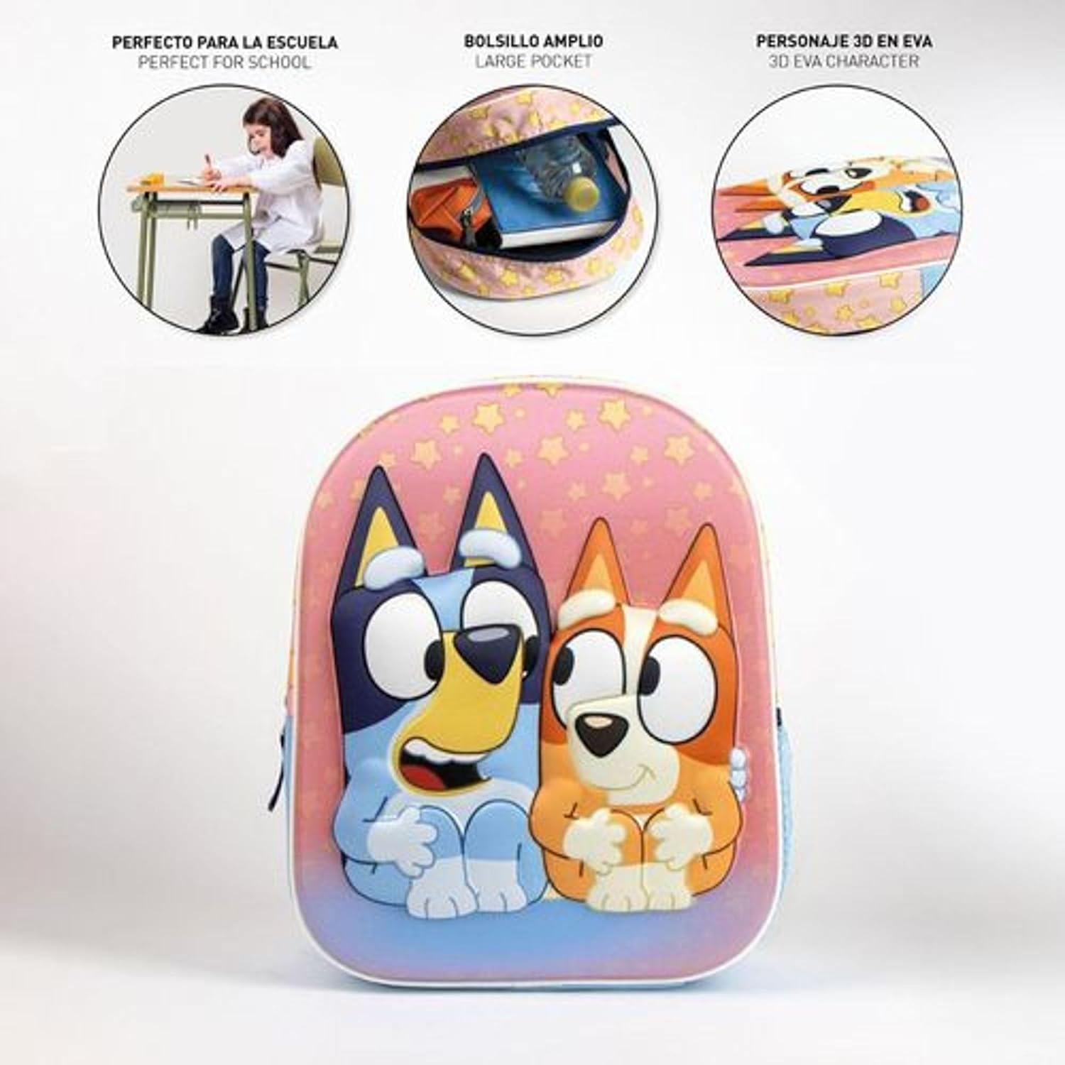 3D Bluey Kids Backpack Original Design and Realistic Relief for Boys and Girls | Bluey School Backpack with Spacious Space and Adjustable Straps Officially Licensed image number 5